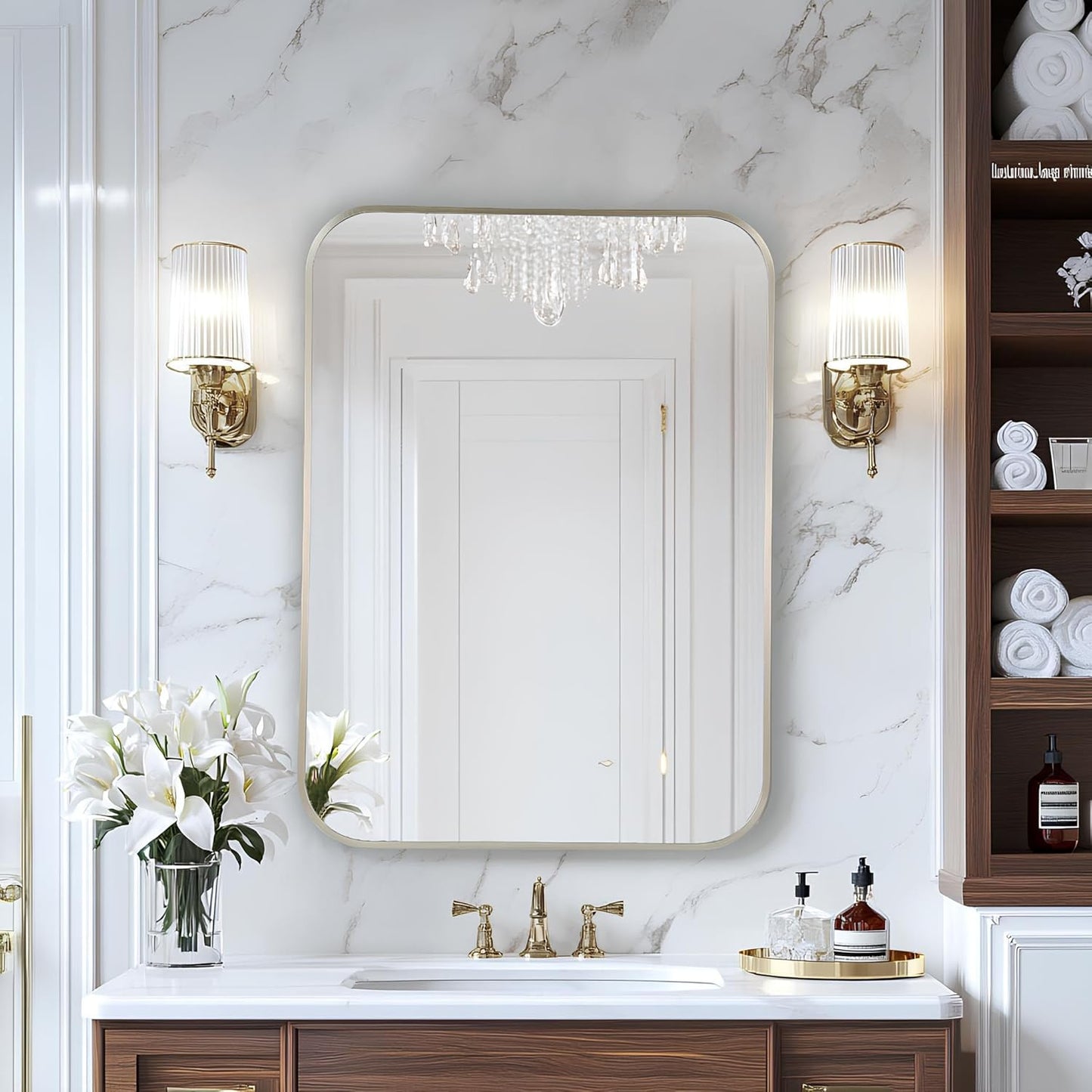 MZON 22x30Inch Brushed Nickel Bathroom Mirror, Rectangle Wall Mounted Mirror for Bathroom or Entryway, Anti-Rust Frame & Tempered Glass, Hangs Horizontally/Vertically - Farmhouse or Bathroom Decor