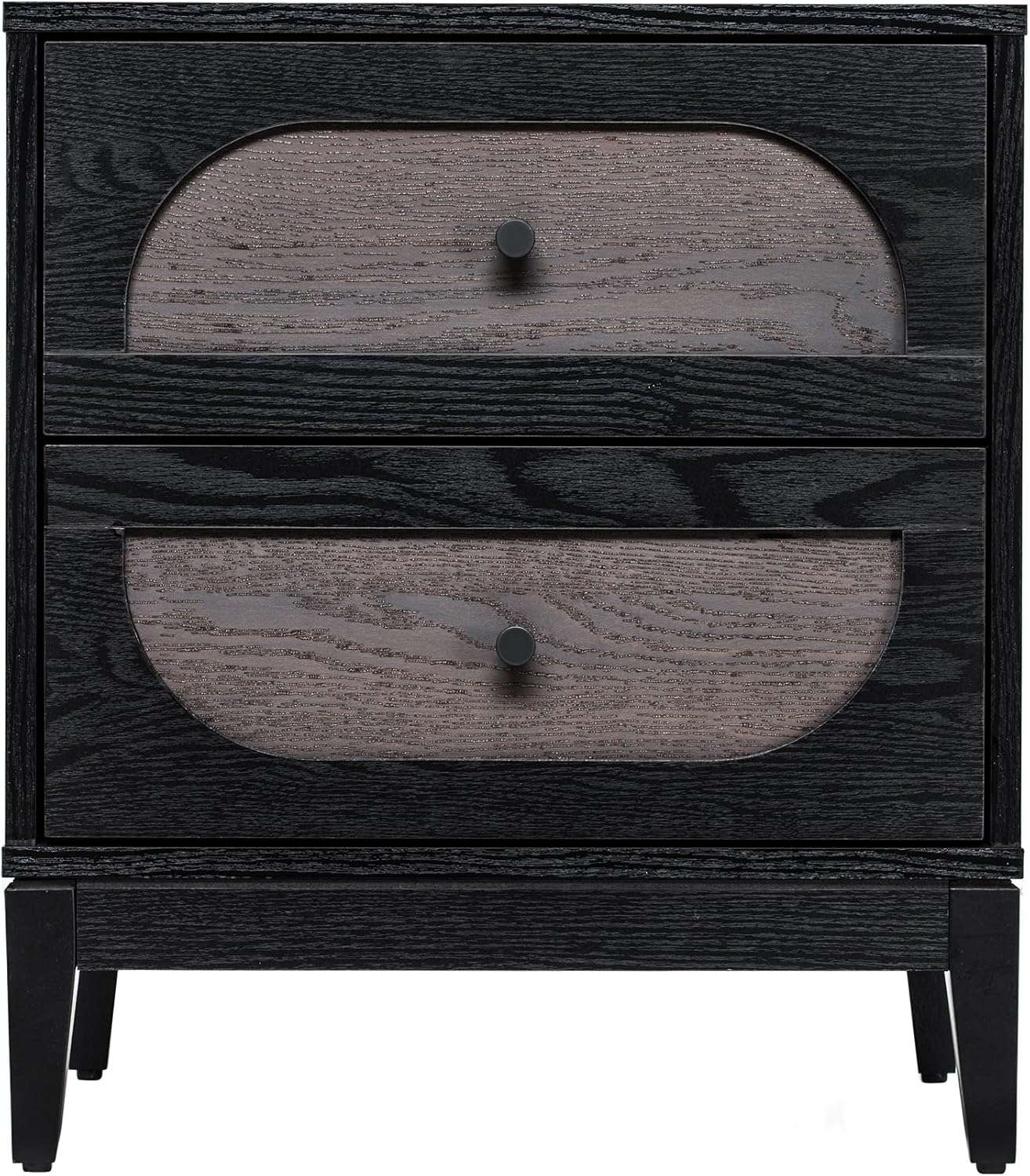 Sango Arch 2-Drawer Nightstand, Modern Black Wood Bedside Table with Two-Tone Finish, Storage Drawers, Sturdy Legs, Minimalist Stylish Furniture for Contemporary Homes