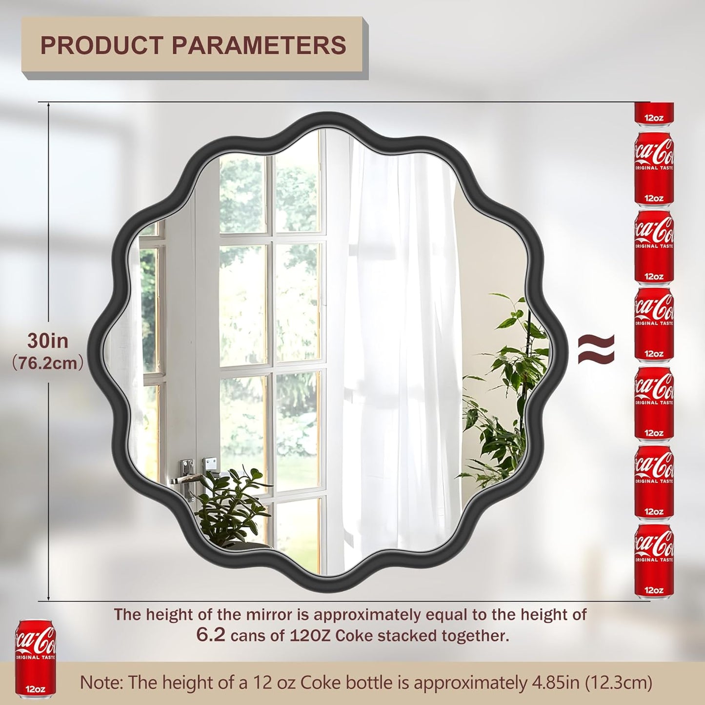 PROHOMEWARE Black Round Mirror 30 Inch Wavy Bathroom Vanity Mirror Black Frame Modern Wall Mirror Decorative Wall-Mounte Anti-Rust, Tempered Glass