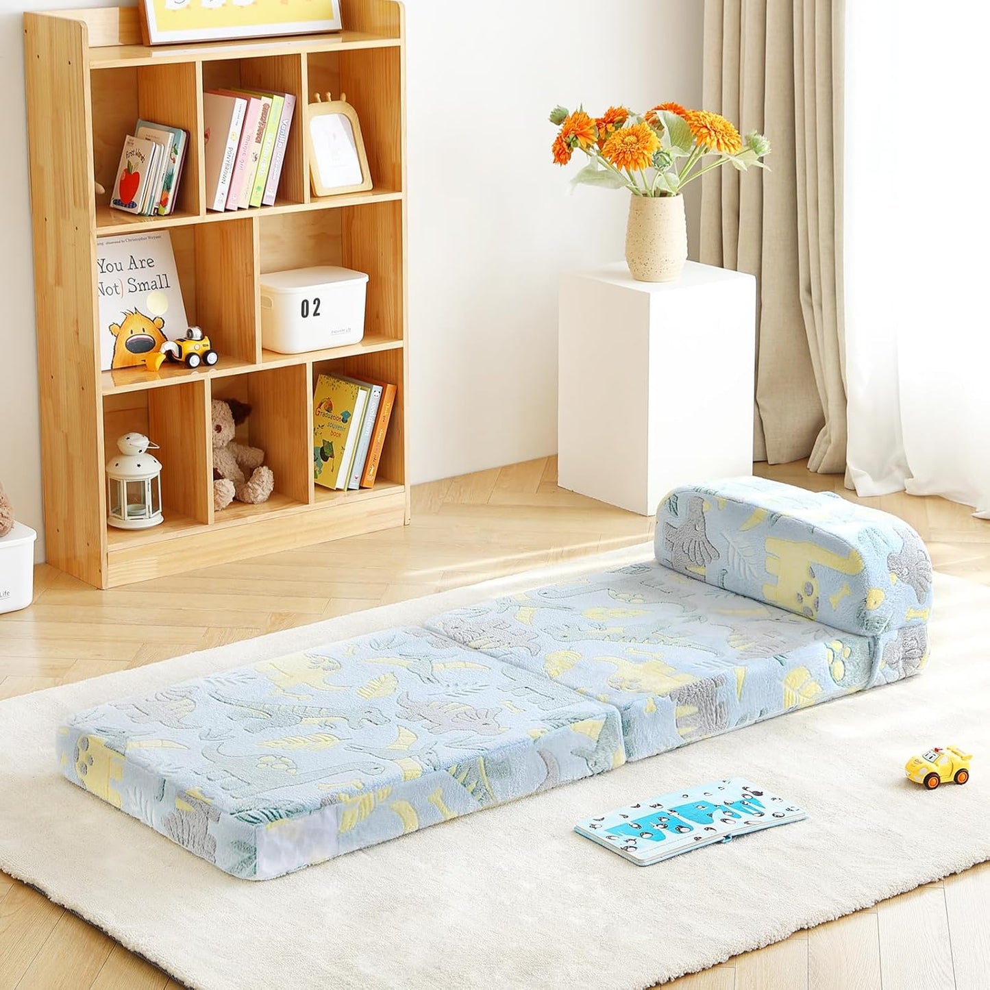 Tiita Folding Sofa Bed for Kids, Toddler Fold Out Couch With Removable Cover, Futon Sleeper Chair for Living Room, Guest Room - Dinosaur