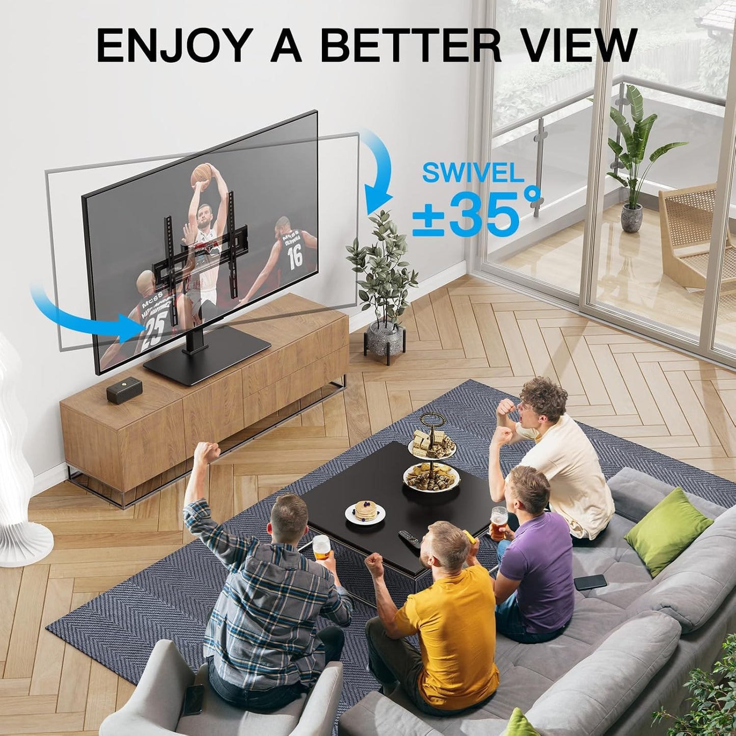 PERLESMITH Universal Swivel TV Stand-Table Top TV Stand for 32-65 inch TV-Height Adjustable TV Base with Heavy-Duty Tempered Glass Base, VESA 400x400mm up to 88lbs, PSTVS17