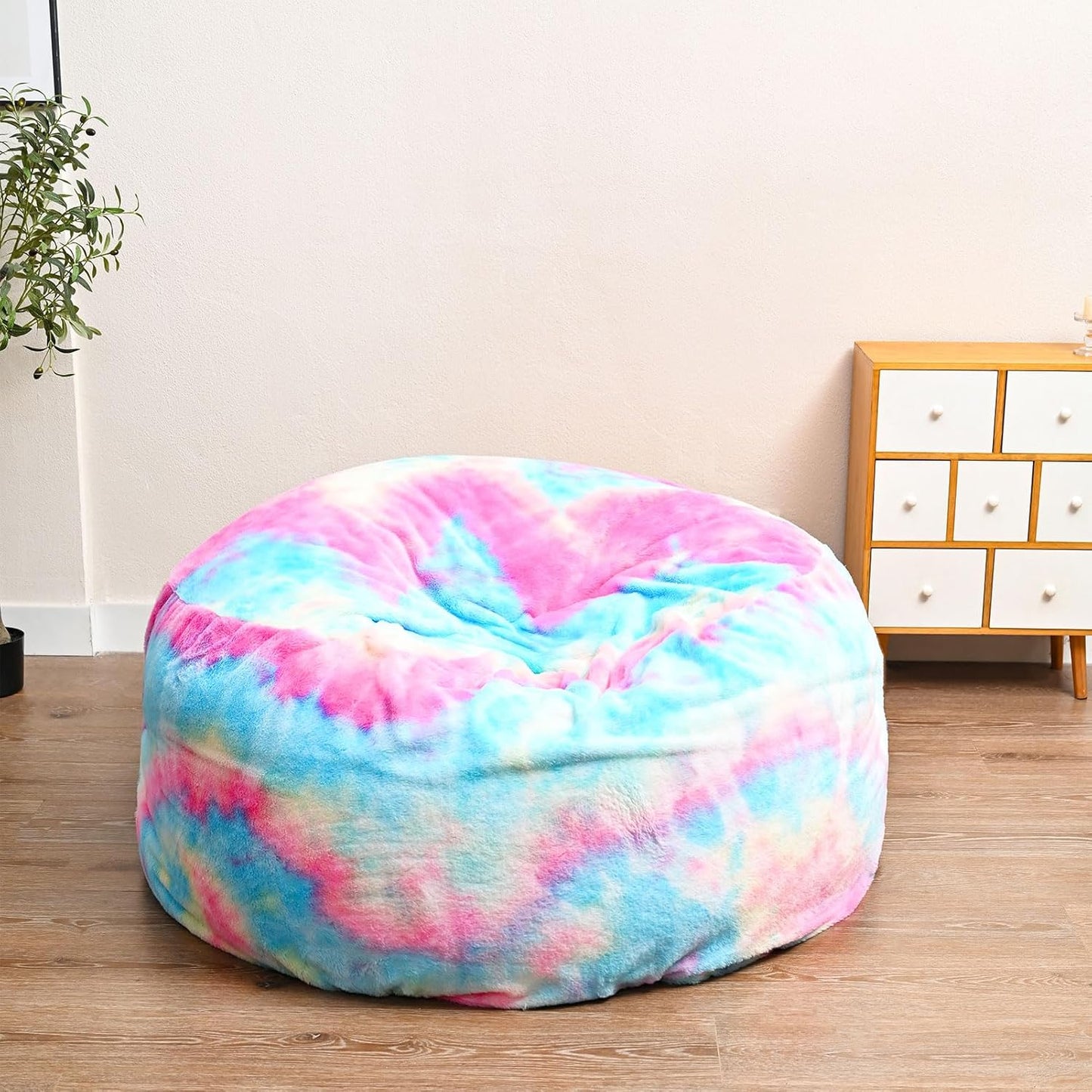 BCU 6FT Bean Bag Chair for Adults and Kids Without Filler Giant Stuffed Animal Storage Cover Soft Faux Fur Floor Chair Cover for Bedroom Living Room, Multicolored