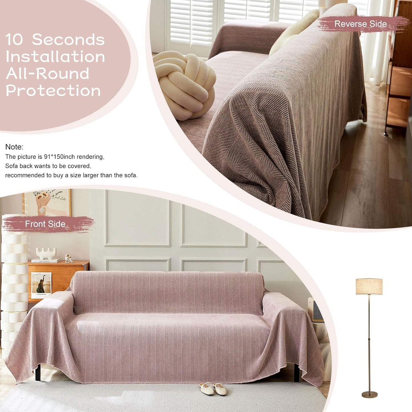 STACYPIK Stylish Cozy Pink Sofa Cover for Dogs Kids Geometric Couch Cover Herringbone Couch Slipcover for Sectional Couch Covers L Shape for 2 Cushion Couch Pet Furniture Throw Cover Washable-71X118IN