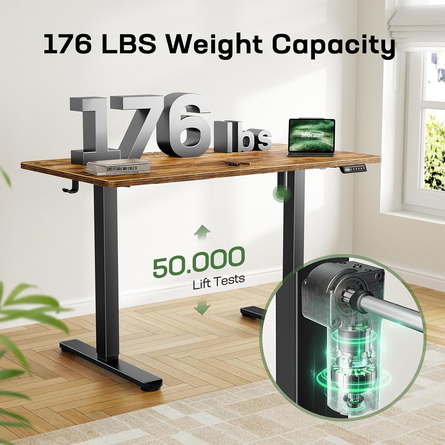 Marsail Electric Standing Desk with One-Piece Desktop,48 x 30 inch Height Adjustable Office Gaming Computer Desk with Deeper Tabletop,Home Office Stand up Desk with 4 Memory Presets, table for Bedroom