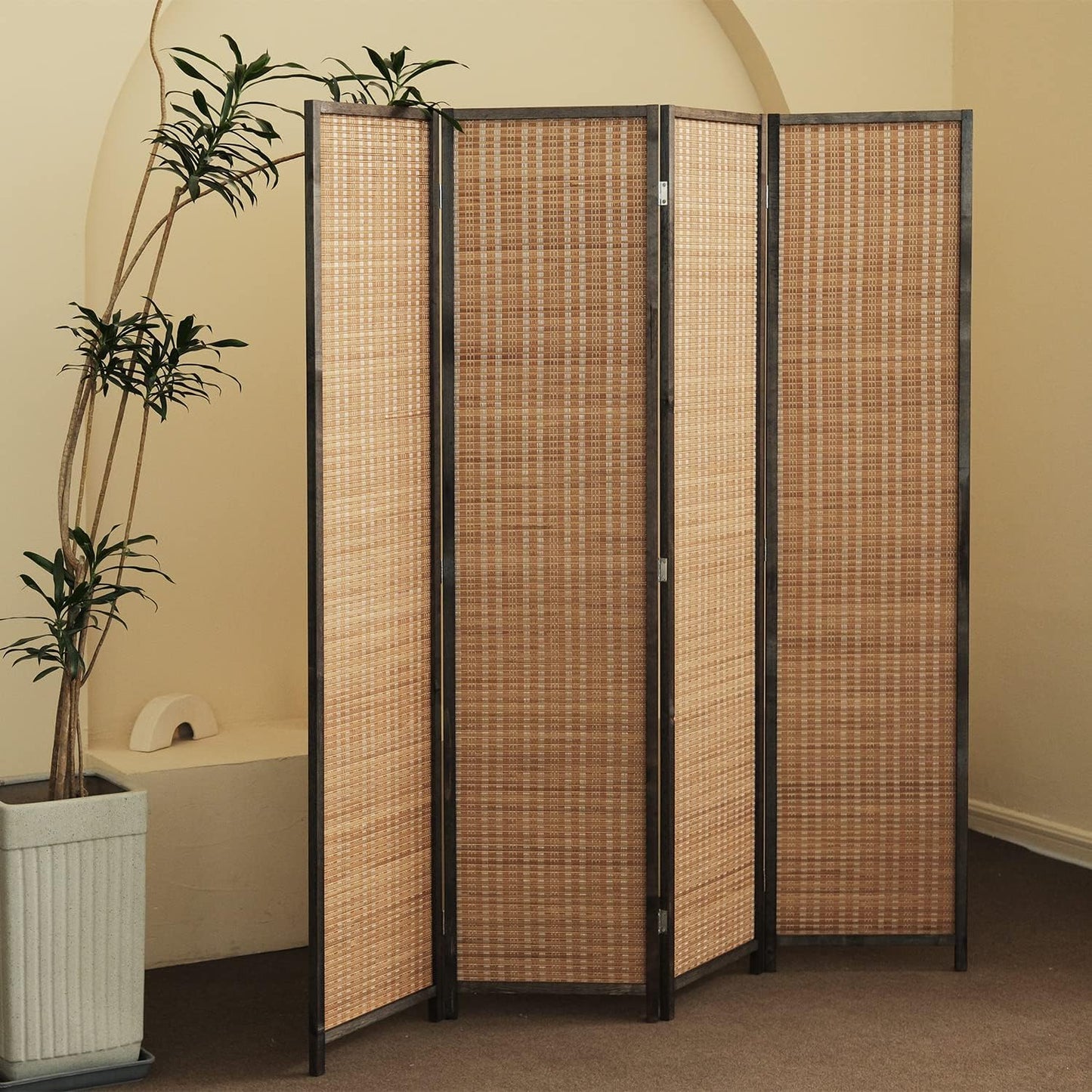 4 Panel Room Divider and Folding Screen Room Divider,Bamboo Room Divider Screen for Room Separation,67" H x 61.4" W