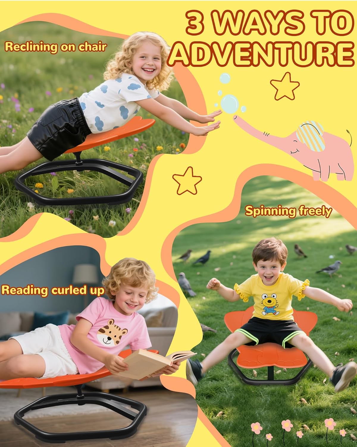 21" L × 19" W Spinning Chair for Autistic Kids, Sensory Toys for Kids with Autism, Sit and Spin, Toddlers & ADHD Children, Sensory Products Swivel Chair, Orange