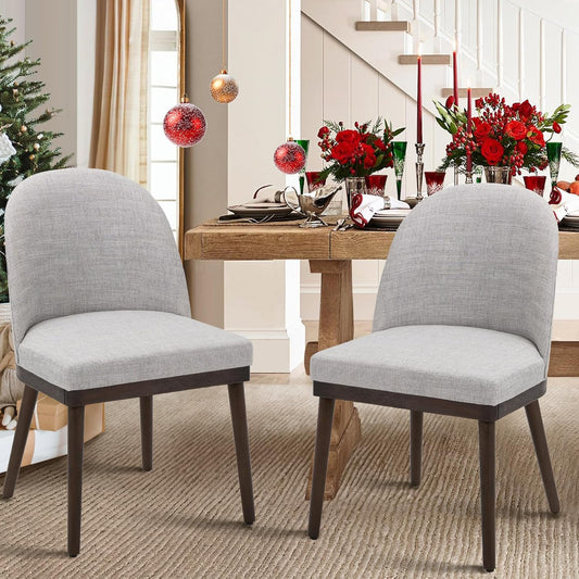 COLAMY Upholstered Dining Chairs Set of 2, Large Dining Room Kitchen Chairs with High Back and Deep Seat, Modern Fabric Dinner Chairs with Wood Legs, Light Grey
