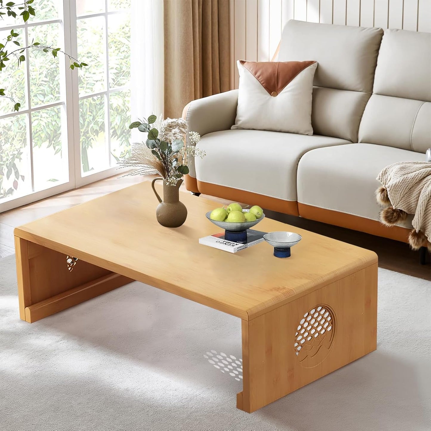 Folding Coffee Table Foldable Japanese Floor Table Low Table for Living Room,Dining Room,Tea,Tatami,Home Decoration (Log Color 39.37 * 19.68 * 12.2 INCH)