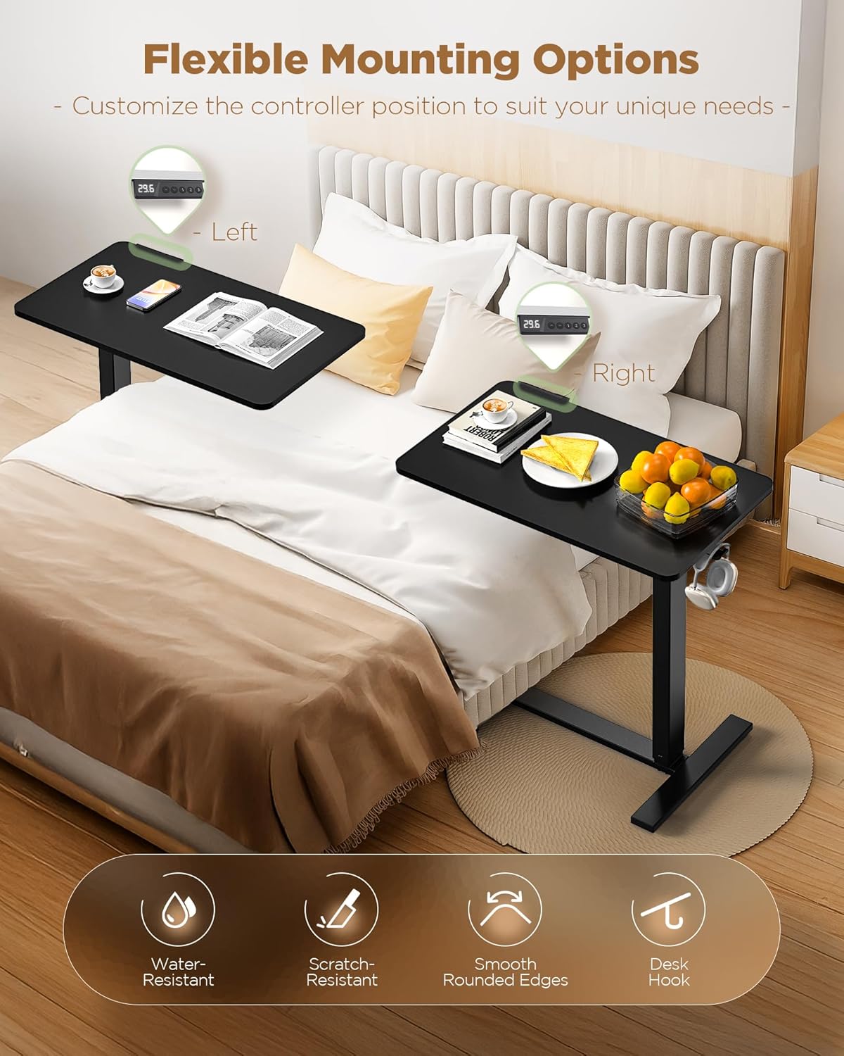 Electric Adjustable Height Standing Desk - Small Sit Stand Portable Rolling Laptop Table with Hidden Wheels, Small Computer Workstation for Bedside & Home Office Use (24"x16", Black)