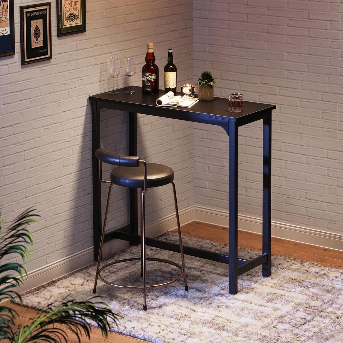 ODK 39 inch Bar Table, Bar Height Pub Table, Counter Height Bar Table, Rectangular High Top Kitchen & Dining Counter Tables with Sturdy Legs & Easy-to-Clean Top, Indoor use, Black