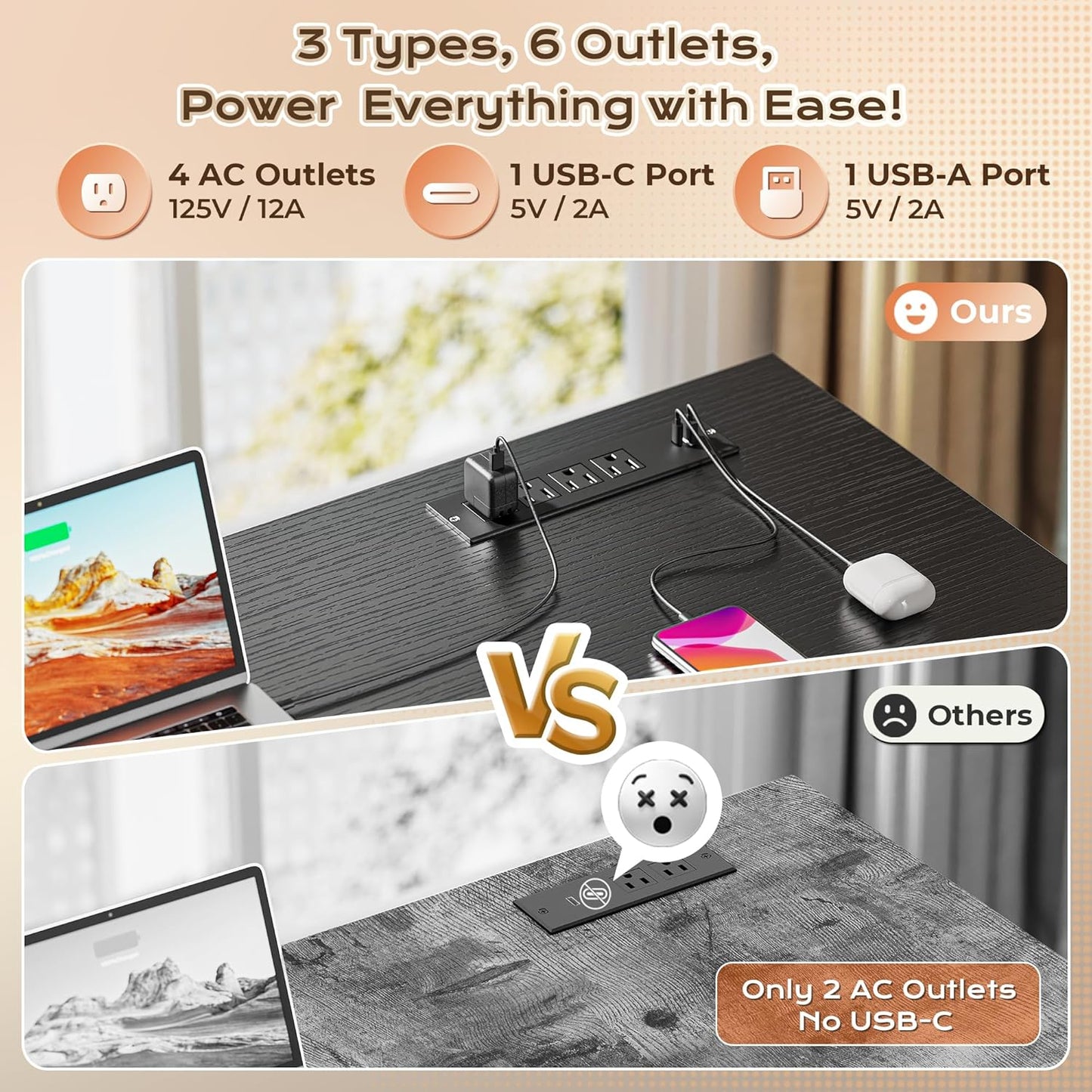 PRAISUN 63 Inch L Shaped Desk with Power Outlets and USB-C Port, Computer Corner Home Office Desk with File Fabric Drawers and Movable Monitor Stand, Larger Storage, Gaming, Writing, Work, Black