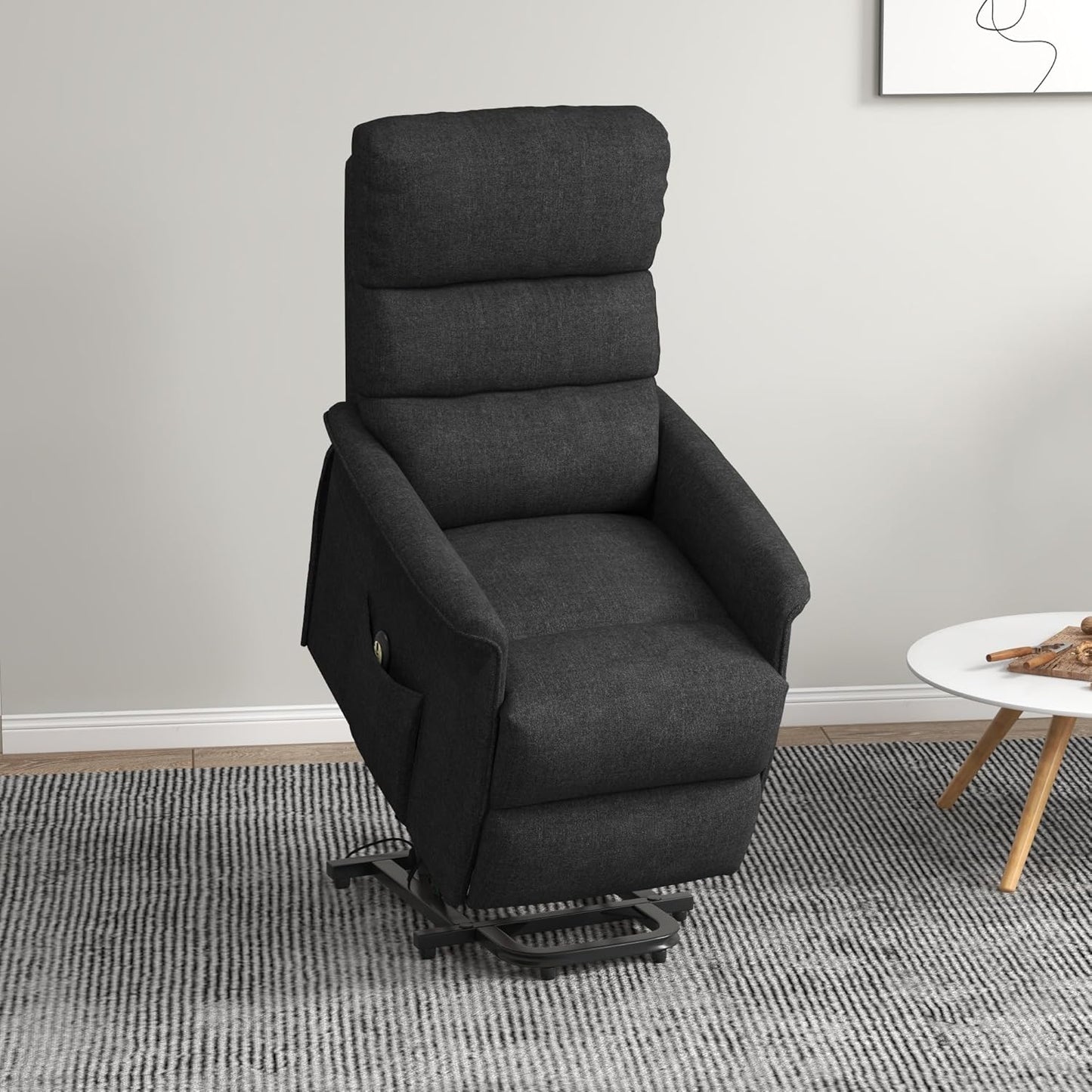HOMCOM Power Lift Recliner Chair for Elderly, Easy Assembly, Fabric Lift Chair for Adults, Recliner Sofa with Remote Control, Side Pockets for Living Room, Black