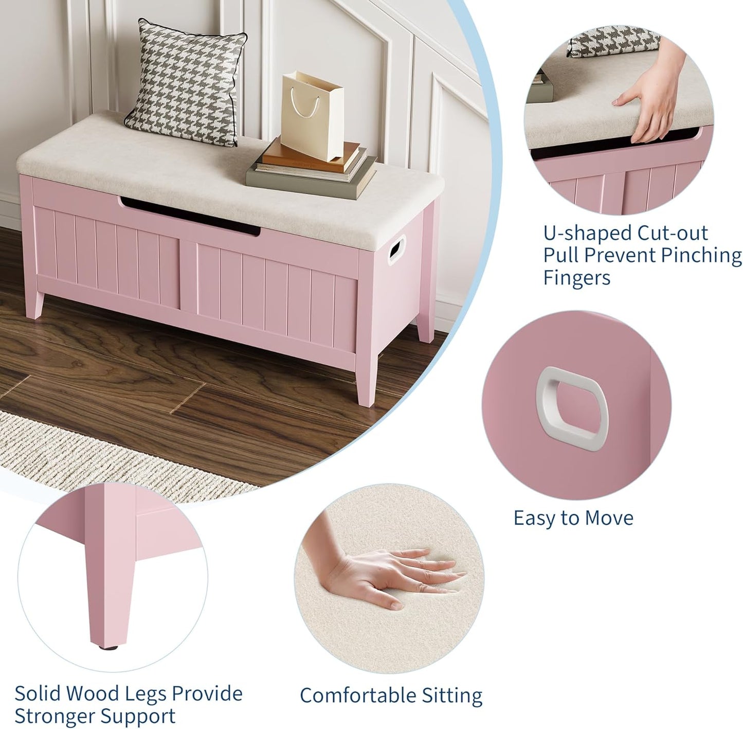 GAOMON Storage Bench with Cushion, 39.4” Wooden Chest Storage Box with 2 Safety Hinges, Entryway Benches with Flip-Top, Large Trunk for Living Room, Bedroom, Easy Assembly