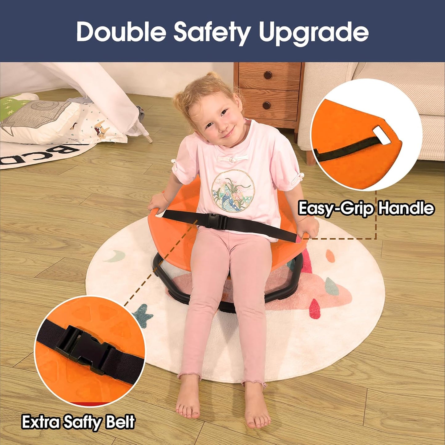 Sensory Spinning Chair for Autistic Kids,Upgraded Swivel Chair for Kids with Handles, Improves Focus and Balance, Ideal for Indoor and Outdoor Play Equipment (Safety Belt Included)