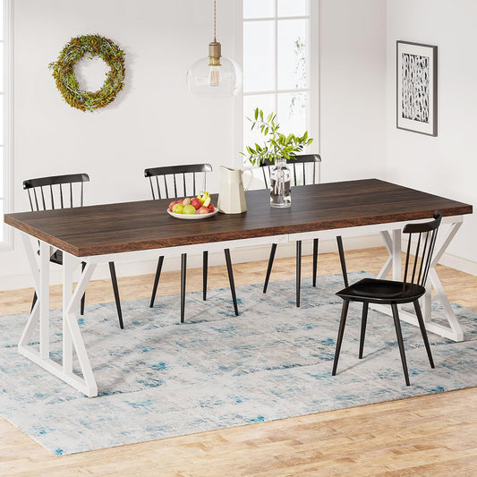 Tribesigns Farmhouse Dining Table for 6-8 People, 78.7-Inch Rectangular Wood Dining Table, Rustic Kitchen Table with Heavy Duty Metal Legs for Dining Room