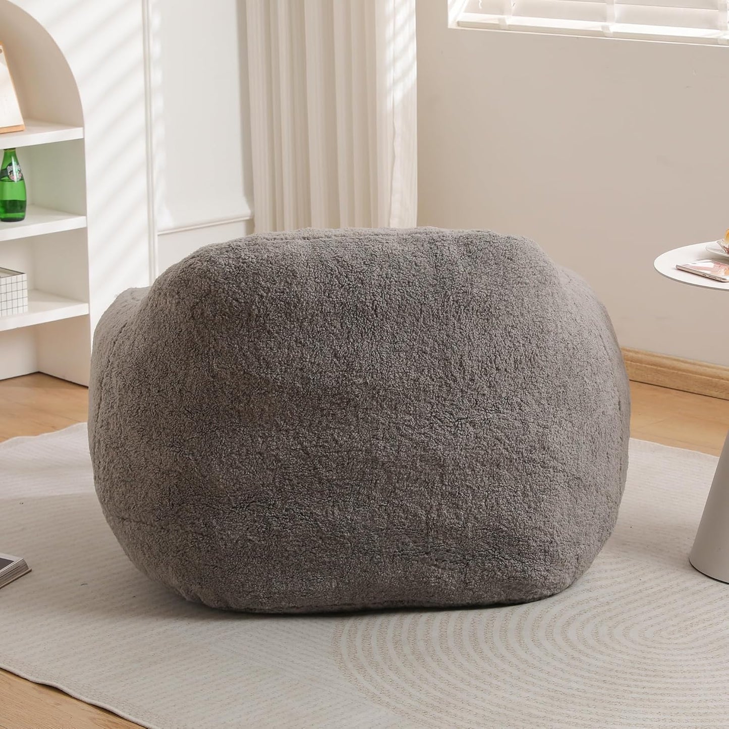 Furniliving Bean Bag Chair, Oversized Bean Bag Couch for Adults Comfy Bean Bag Sofa with Back Support, Giant Bean Bag Chair Stuffed Floor Sofa for Living Room Bedroom Dorm Office, Teddy, Light Grey