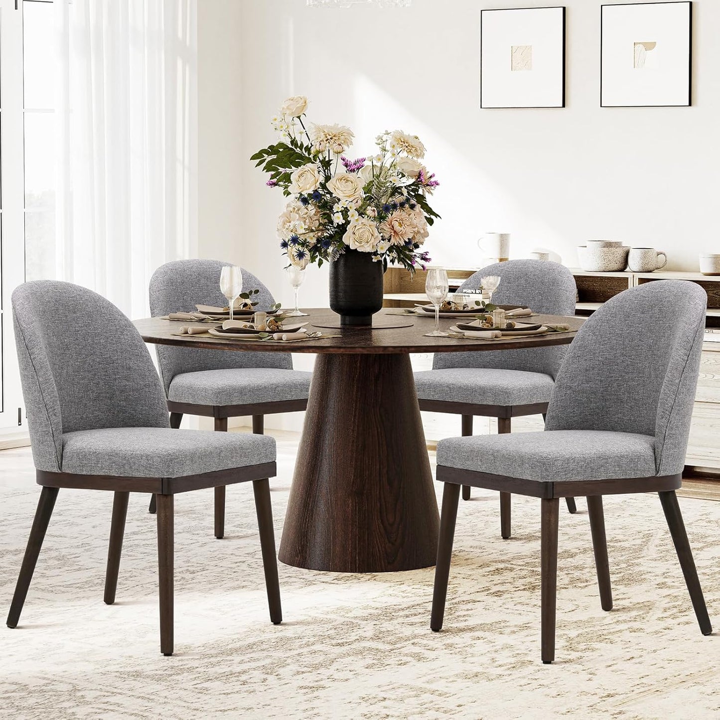 COLAMY Upholstered Dining Chairs Set of 4, Wooden Kitchen Chairs with Open Back, Modern Dining Room Chairs with Wood Frame, Dinner Side Chairs for Dining Room Kitchen Restaurant, Light Grey