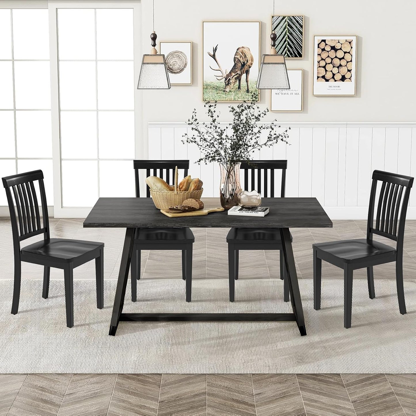 COLAMY Wooden Dining Room Chairs Set of 4, Spindle High Back Windsor Kitchen Side Chair, Farmhouse Dining Chairs for Kitchen, Dining Room, Black