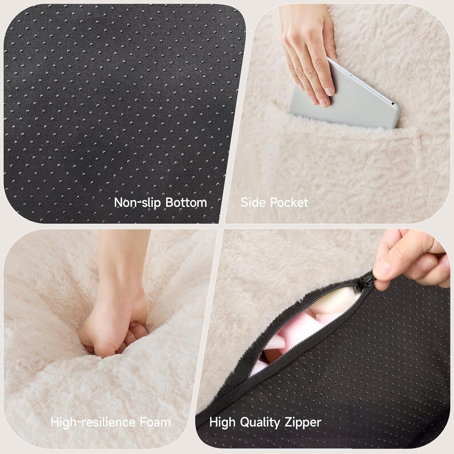 Giant Bean Bag Chairs for Adults with Ottoman, Faux Fur Boneless Chaise Couch Filler with Memory Foam,Large BeanBag Lounge Lazy Floor Sofa Accent Chair for Living Room,Bedroom & Game Rooms