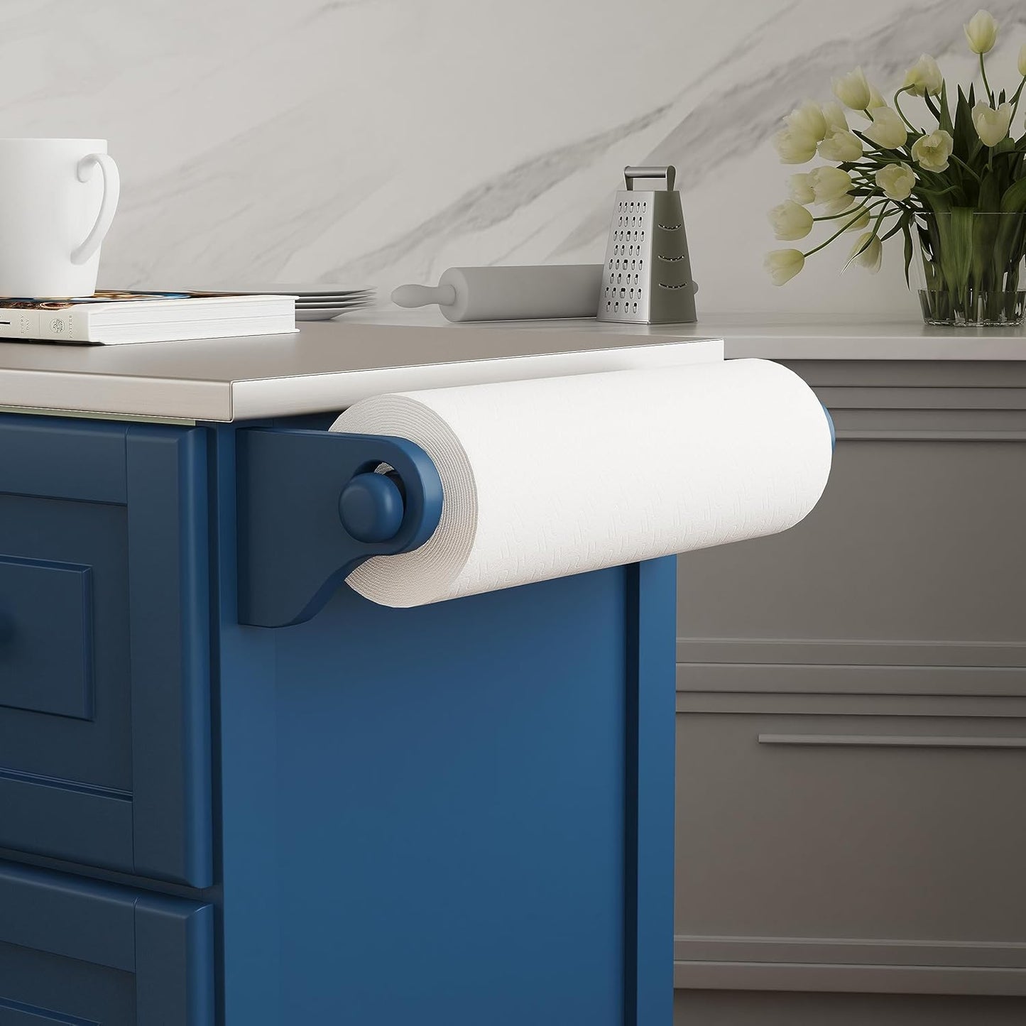 homestyles Mobile Kitchen Island Cart with Stainless Steel Top, Blue