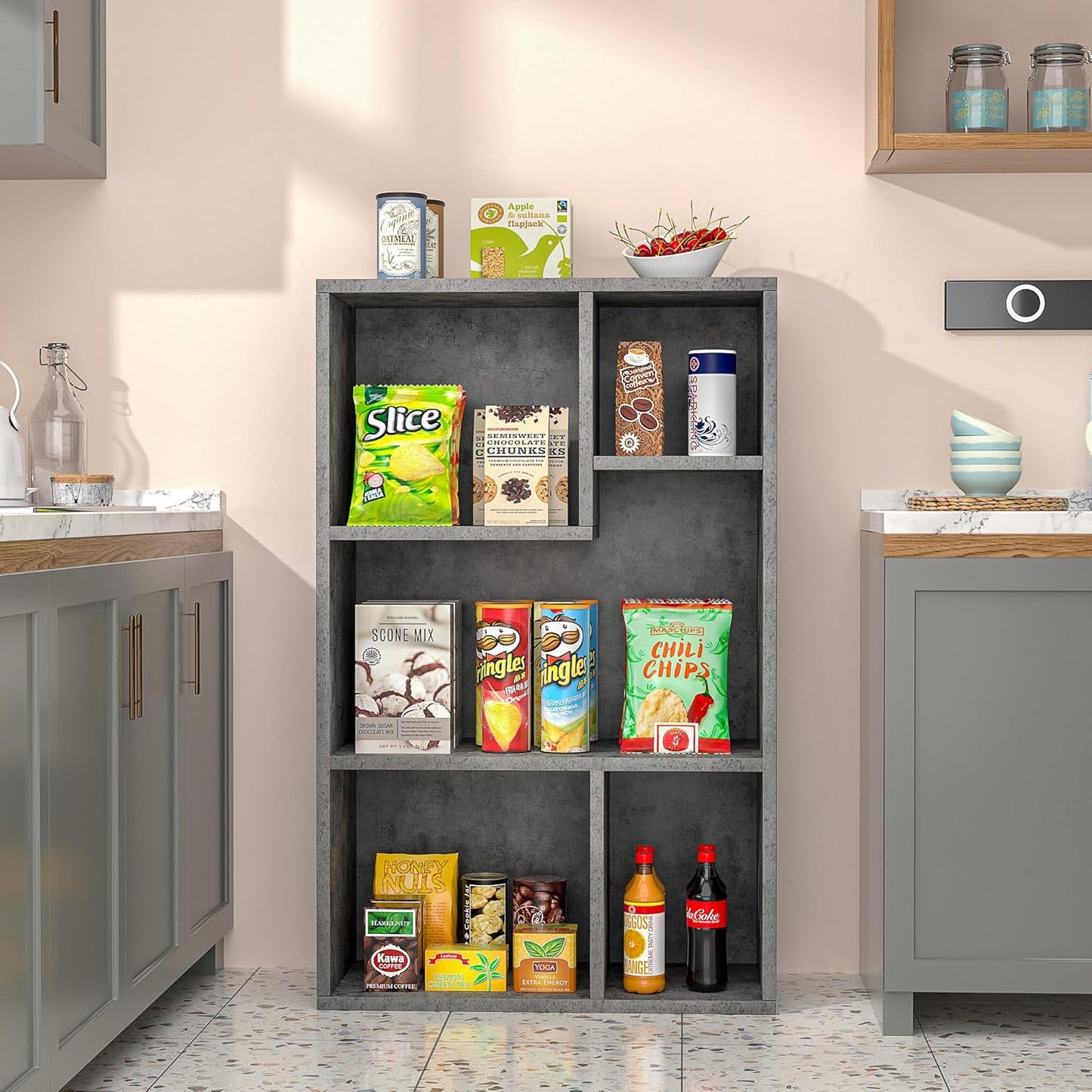 VECELO 5 Cube Modern Bookcases, 3 Tier Bookshelves, 31 Inch High Cubby Storage Organizer, Shelf Hight Up to 12.8 Inches Suit for Most Books, Vertical or Horizontal Use Available,Grey