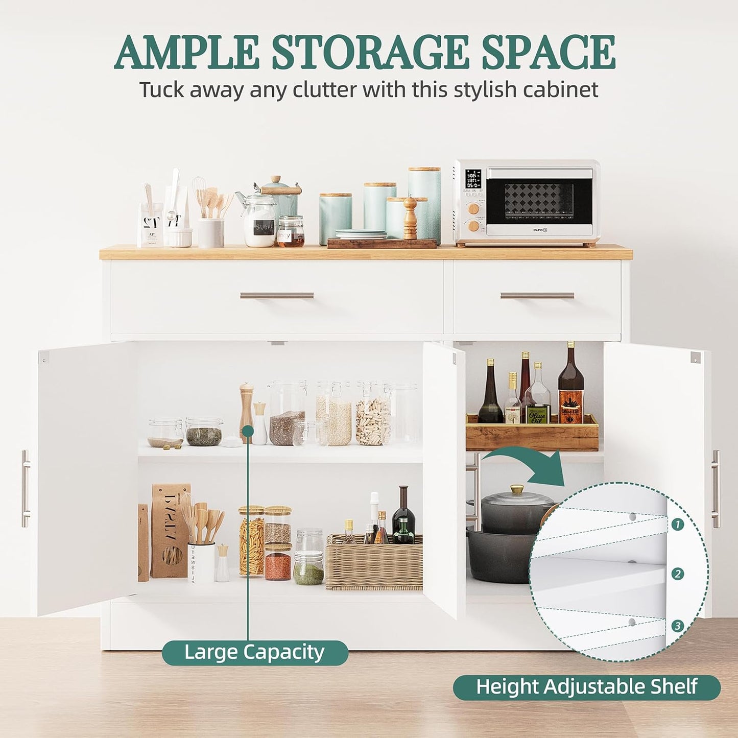 Shintenchi Modern Farmhouse Sideboard Buffet Cabinet with Storage with 3 Doors,42" Barn Doors Buffet Cabinet with Storage, Wood Coffee Bar Cabinet with Adjustable Shelf for Kitchen Living Room,White