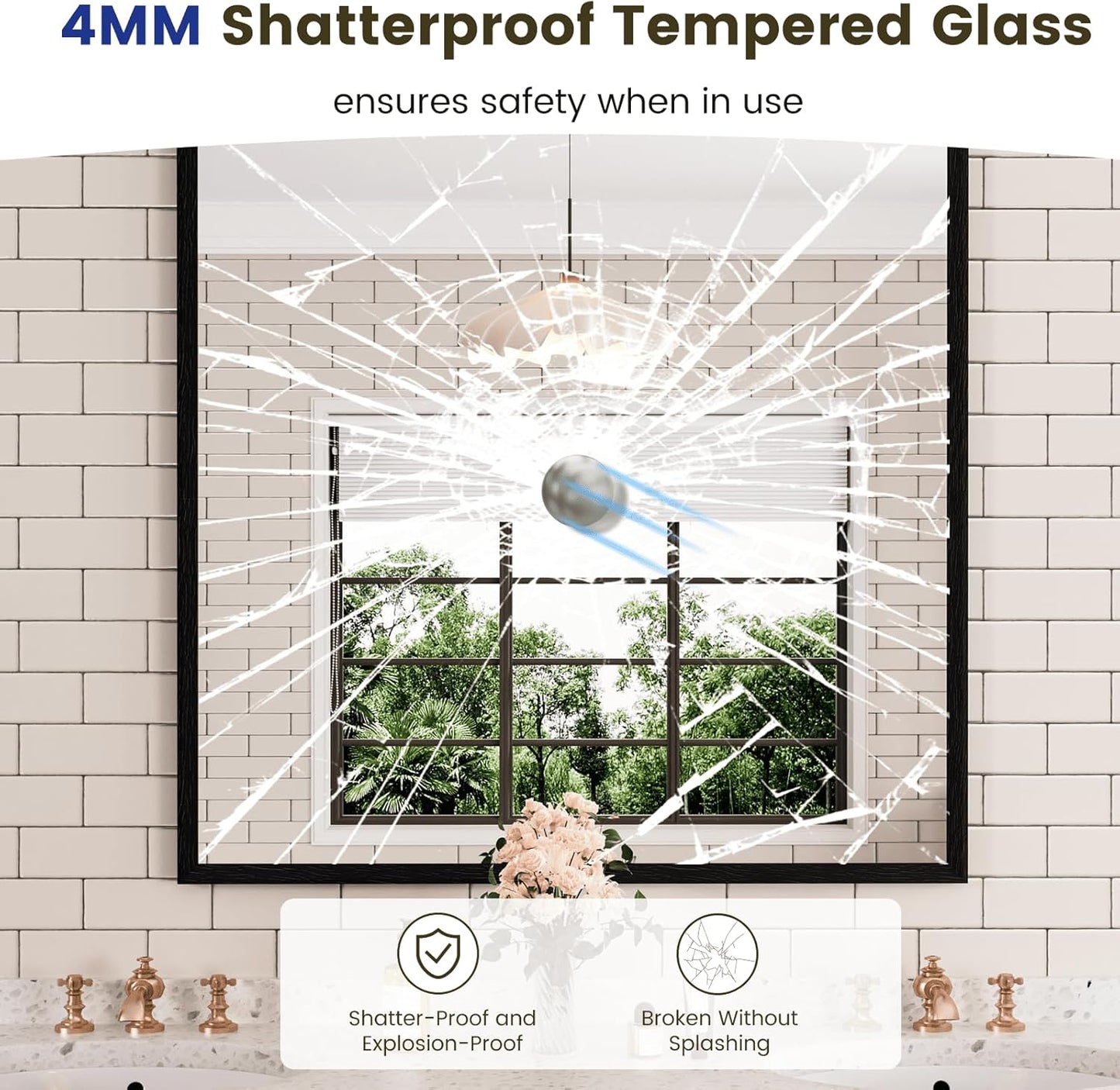 WEER 36X36 Inch Black Bathroom Mirror, Matte Black Framed Mirror, Rectangular Wall Mirror, Vanity Mirror for Bathroom, Anti-Rust, Tempered Glass, Hangs Horizontally or Vertically