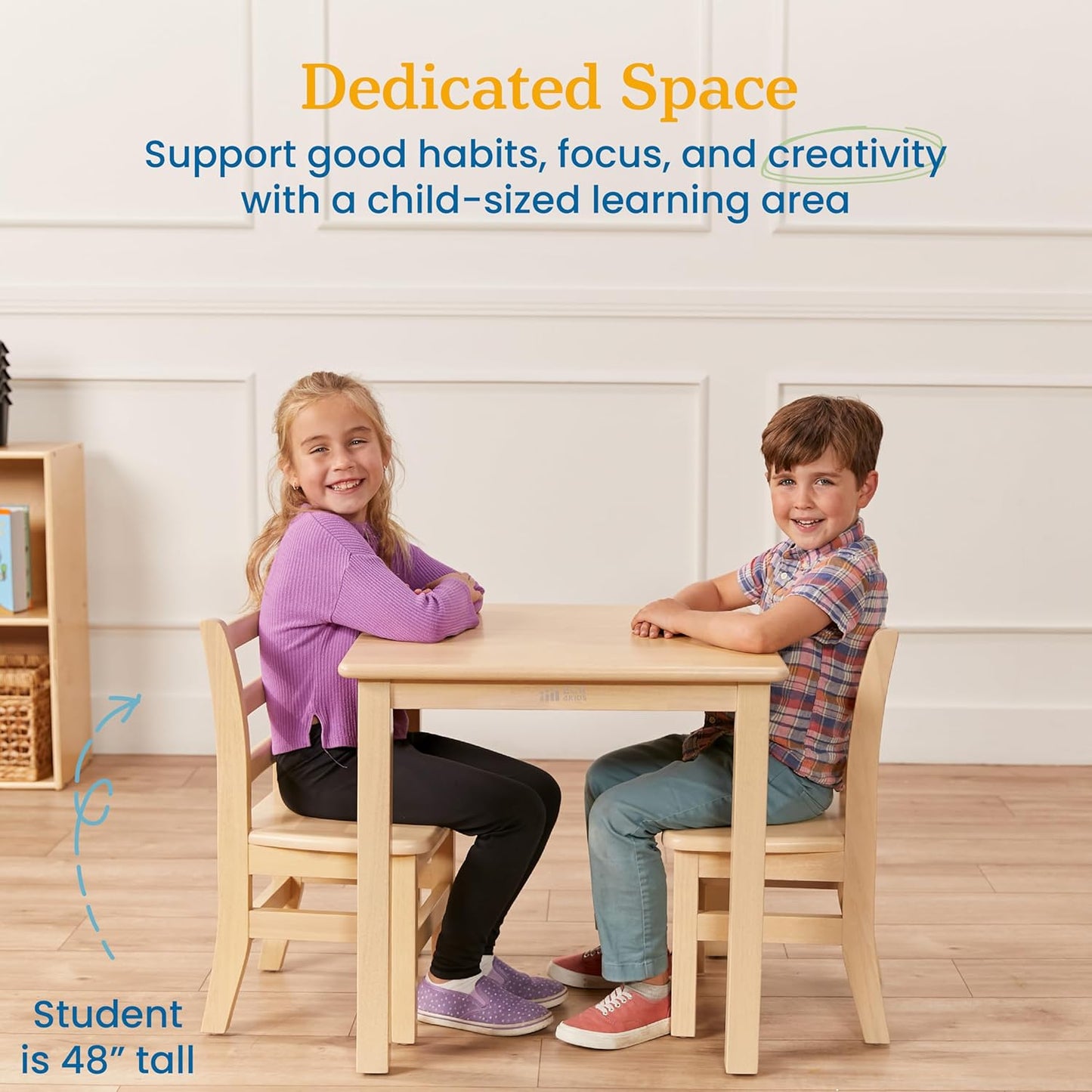 ECR4Kids 24in x 24in Hardwood Table and Chair Set2in Seat Height, Kids Furniture, Antique White