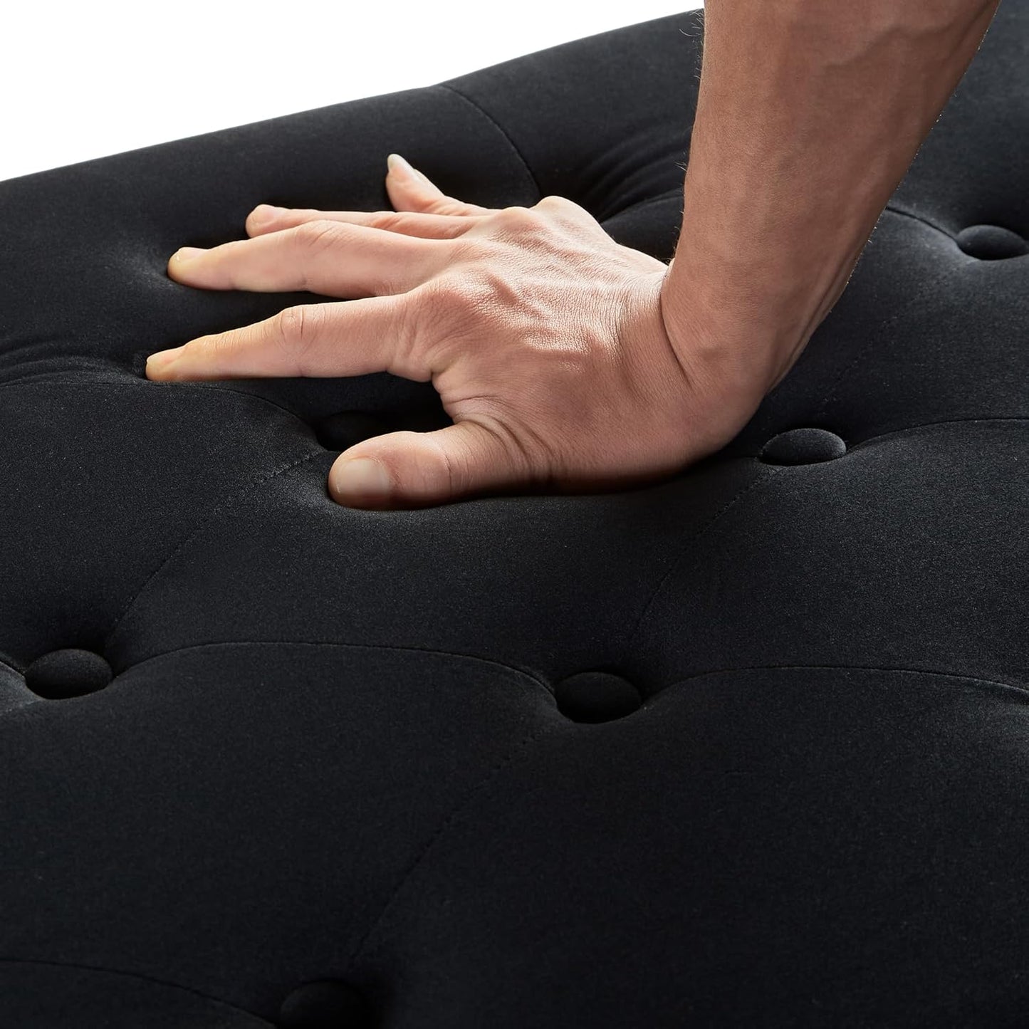 Velvet Storage Ottoman with Armrests and Nails Trim,Entryway Living Room Soft Padded Seat,Bed Bench Bedroom End of Bed,Black (48”L X 18.5” W X 22” H)