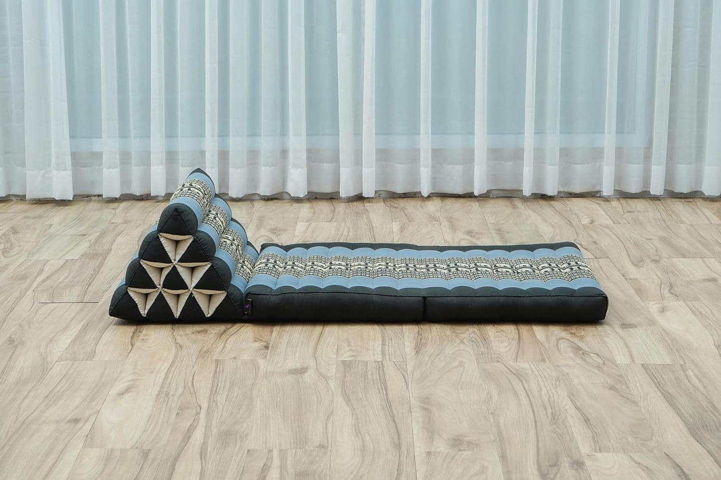 LEEWADEE 2-Fold Mat with Triangle Cushion – Comfortable TV Pillow, Foldable Mattress with Cushion Made of Eco-Friendly Kapok, 45 x 20 inches, Blue