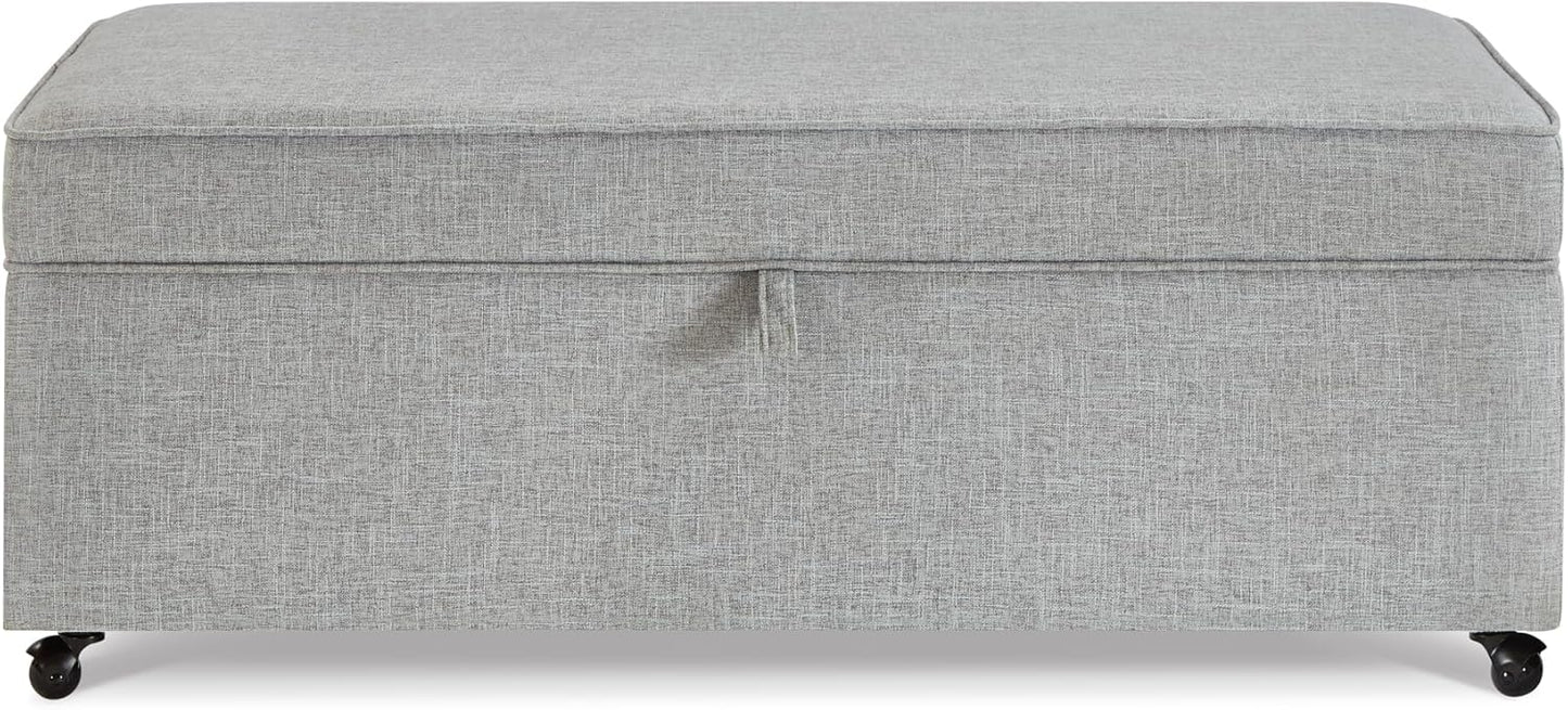 45" Modern Sofa Ottoman with Storage,Linen Upholstered Storage Bench with Rotation Casters and Safety Hinge, for Living Room,Grey