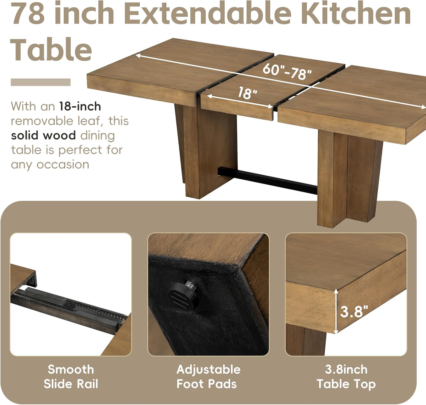 Ball & Cast 6 Piece Farmhouse Dining Table Set with Extendable Table,4 Upholstered Chairs & 1 Bench,Wooden Kitchen Table Set of 6,Backrest Chair with Table & Upholstery-Bench,for Dining Room,Gray