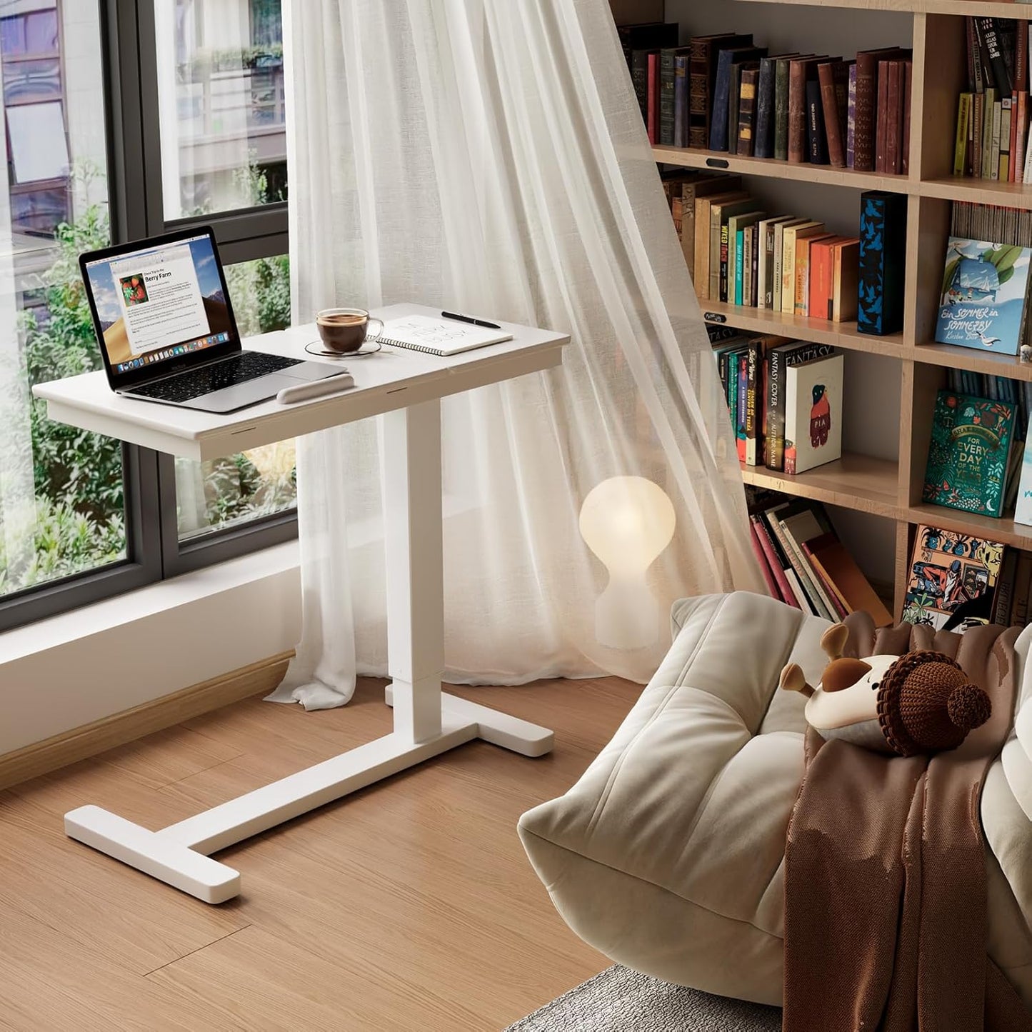 Solid Wood Overbed Bedside Table with Wheels, Adjustable Medical Tilt Top Hospital Bed Table Over The Bed, Rolling Laptop Desk, Mobile Standing Desk for Hospital and Home Use (White)