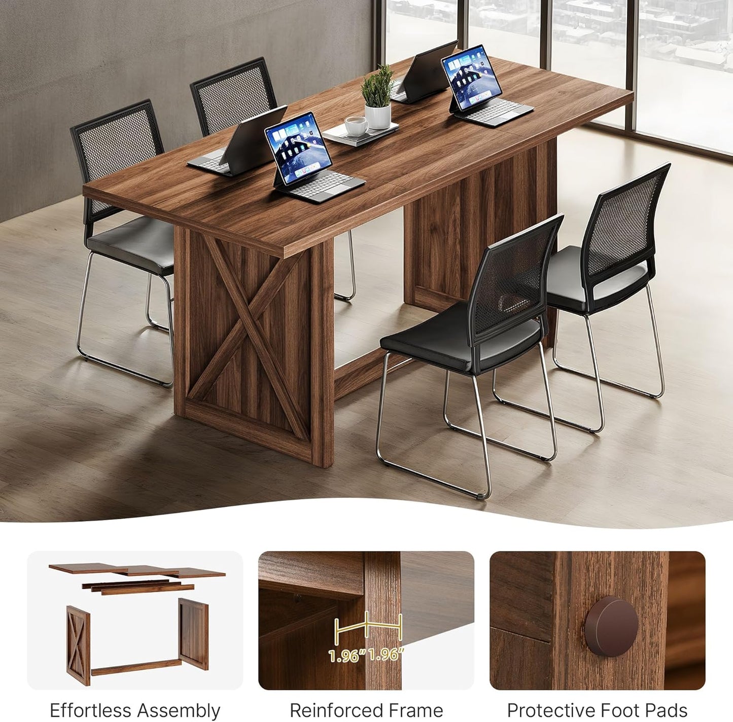 DWVO 70.8" Large Dining Table for 6 to 8 People Farmhouse Rustic Wood Dinner Table Rectangular Long Kitchen Dining Table for Dining Room Kitchen Living Room Office, Walnut