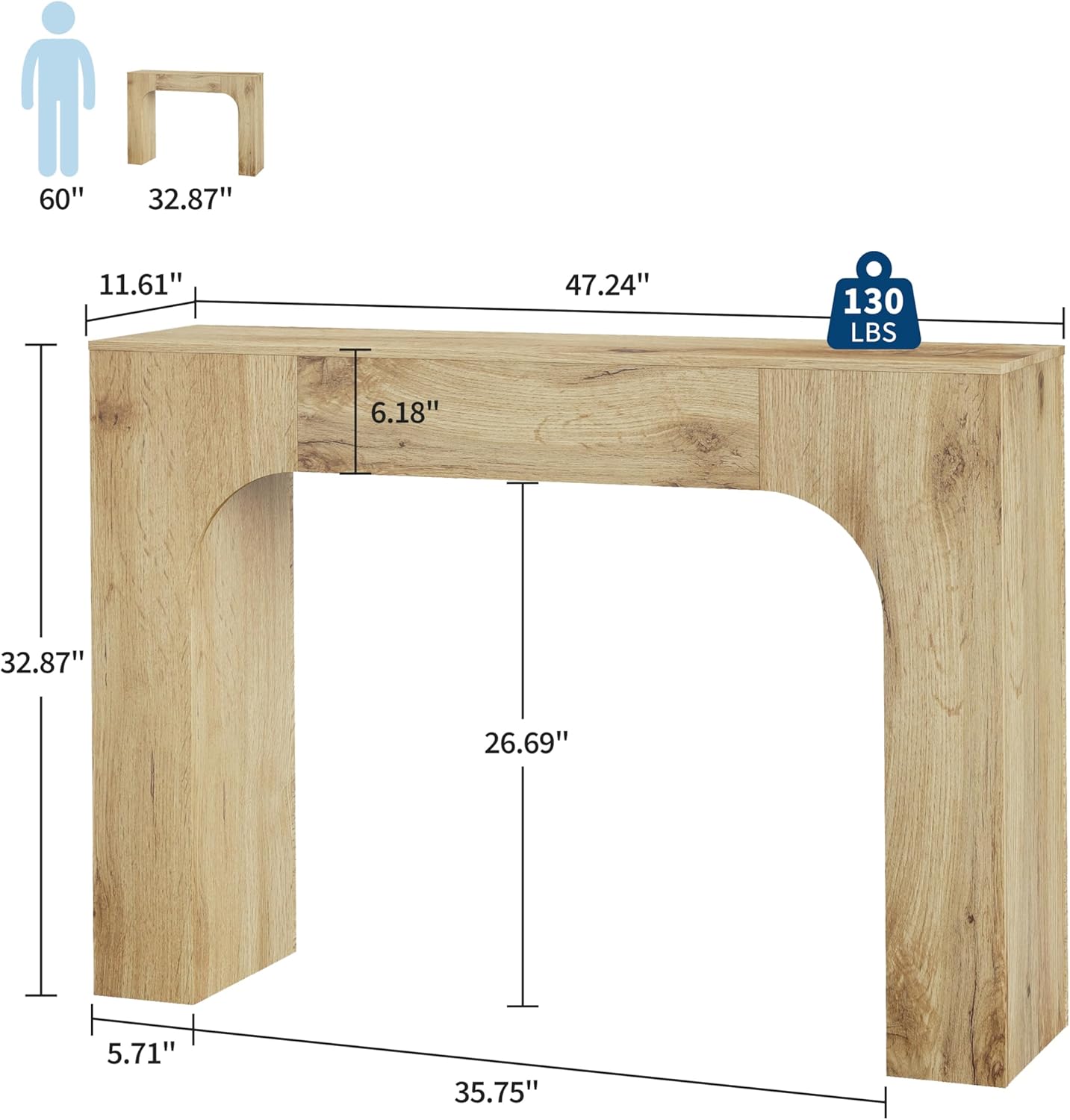 43 Inch Farmhouse Long Console Table, Wooden Sofa Table for Behind Couch, Entryway Furniture for Living Room or Hallway, Foyer Accent in Cracked Oak