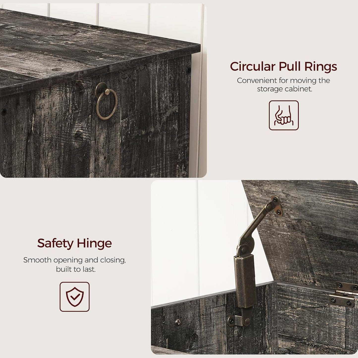 39.4" Toy Chest, Sturdy Entryway Storage Chest with Safety Hinges, Retro Toy Box, Wooden Look Accent Furniture for Living Room, Bedroom, Vintage Gray SCRP48101