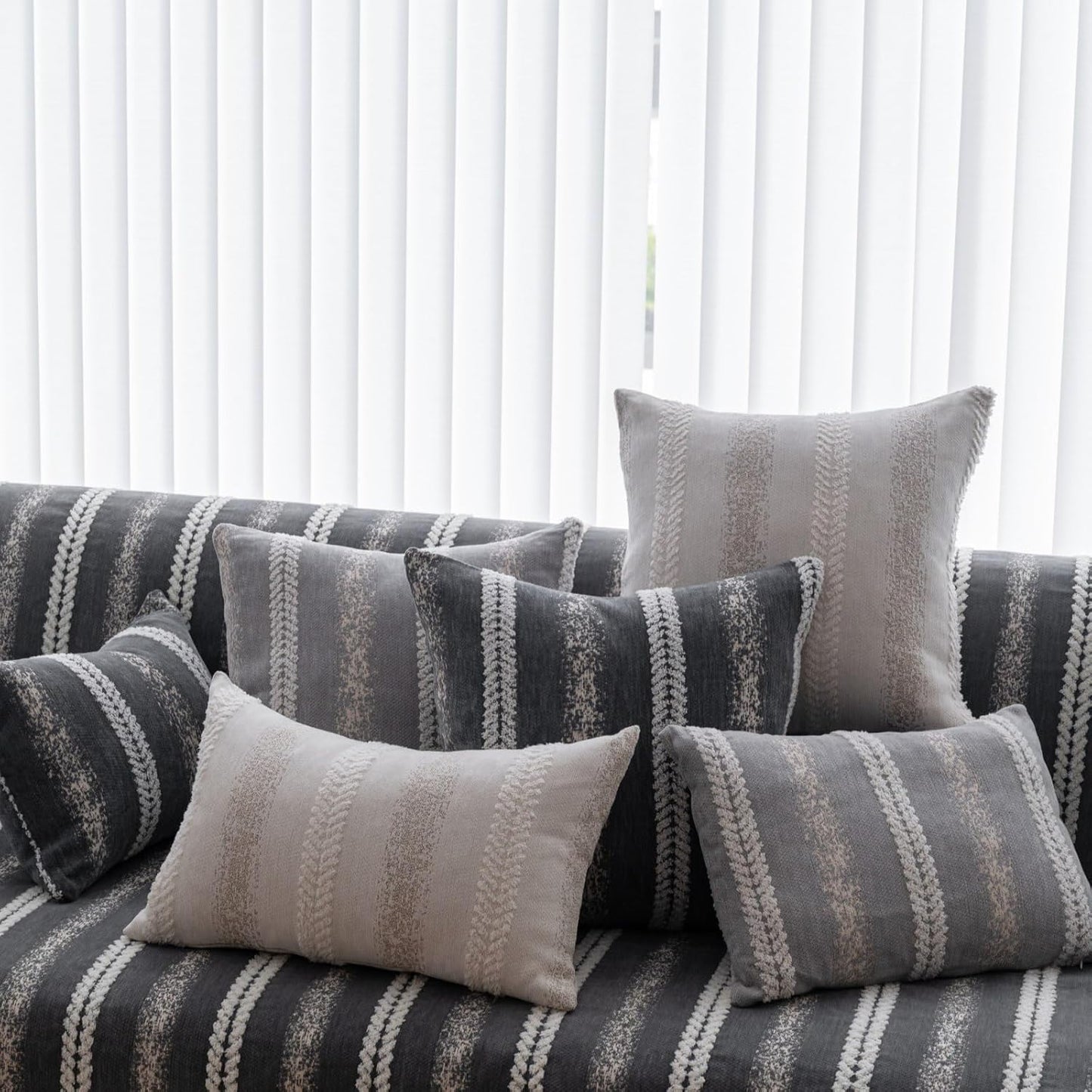 Pack of 1 Decorative Throw Pillow Covers 12x20 Inch, Pillow Cases for Living Room Couch Bedroom Farmhouse Home Decor, Soft Stripe Chenille Cushion Covers for Sofa Grey,20''x20''