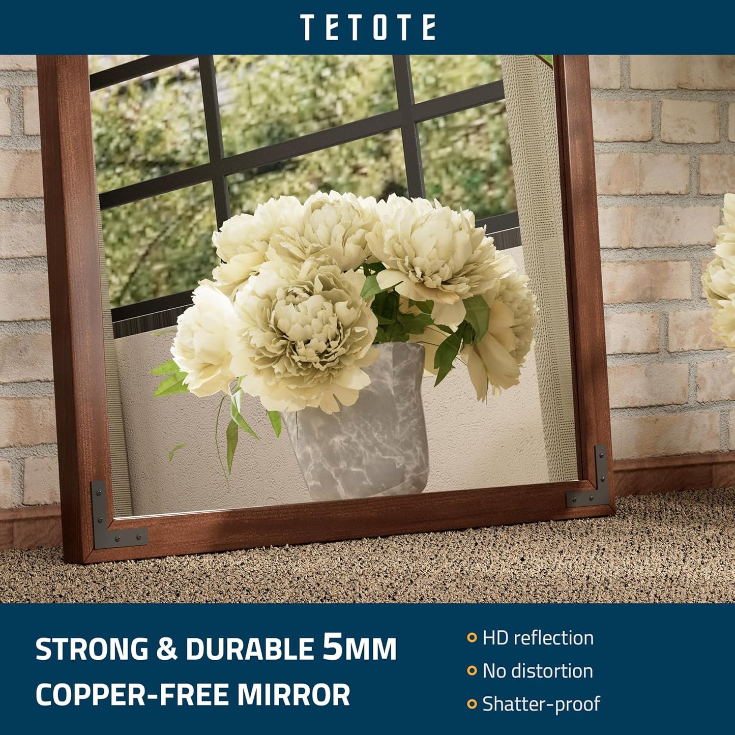 TETOTE 55 x 36 Walnut Wooden Mirror for Bathroom Wall/Bedroom/Living Room/Entryway Farmhouse Rustic Bathroom Vanity Mirror Waterproof (Horizontal/Vertical Mounted)