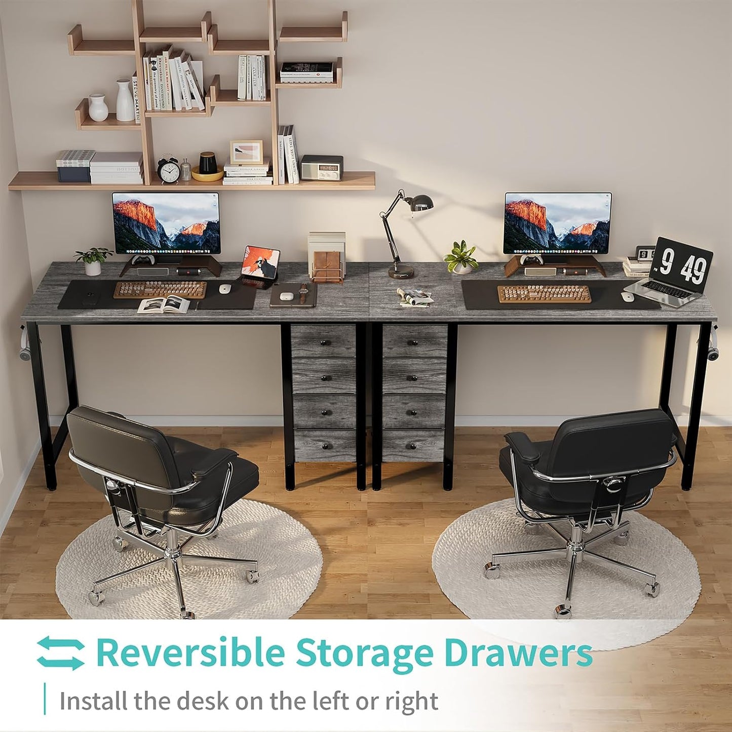 Lufeiya 47 inch Computer Desk with 4 Fabric Drawers, Writing Work Study Desk for Home Office Bedroom, Modern Simple Student PC Desks, Gray