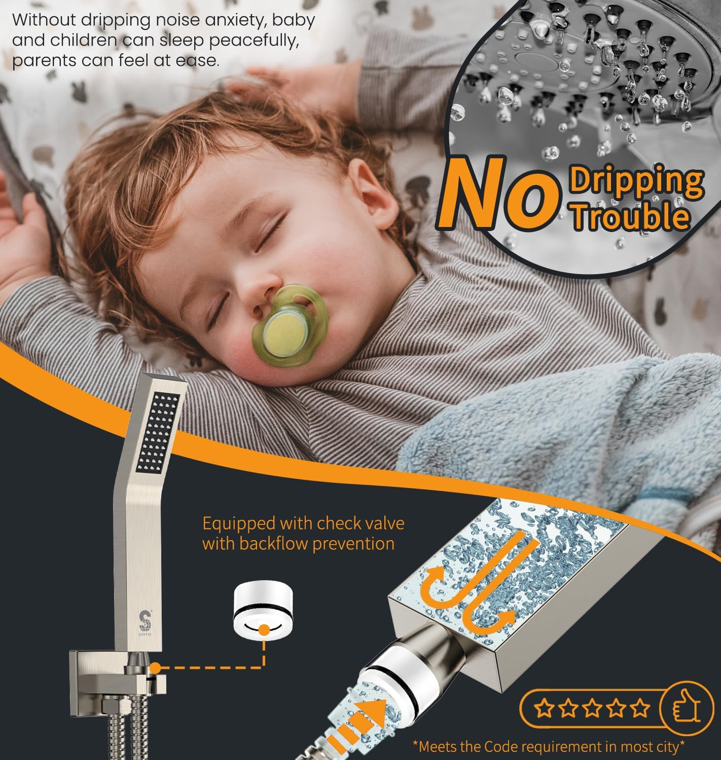 SR SUN RISE 12 Inches Bathroom Luxury Rain Mixer Shower Combo Set Wall Mounted Rainfall Shower Head System Brushed Nickel Finish Shower Faucet Rough-In