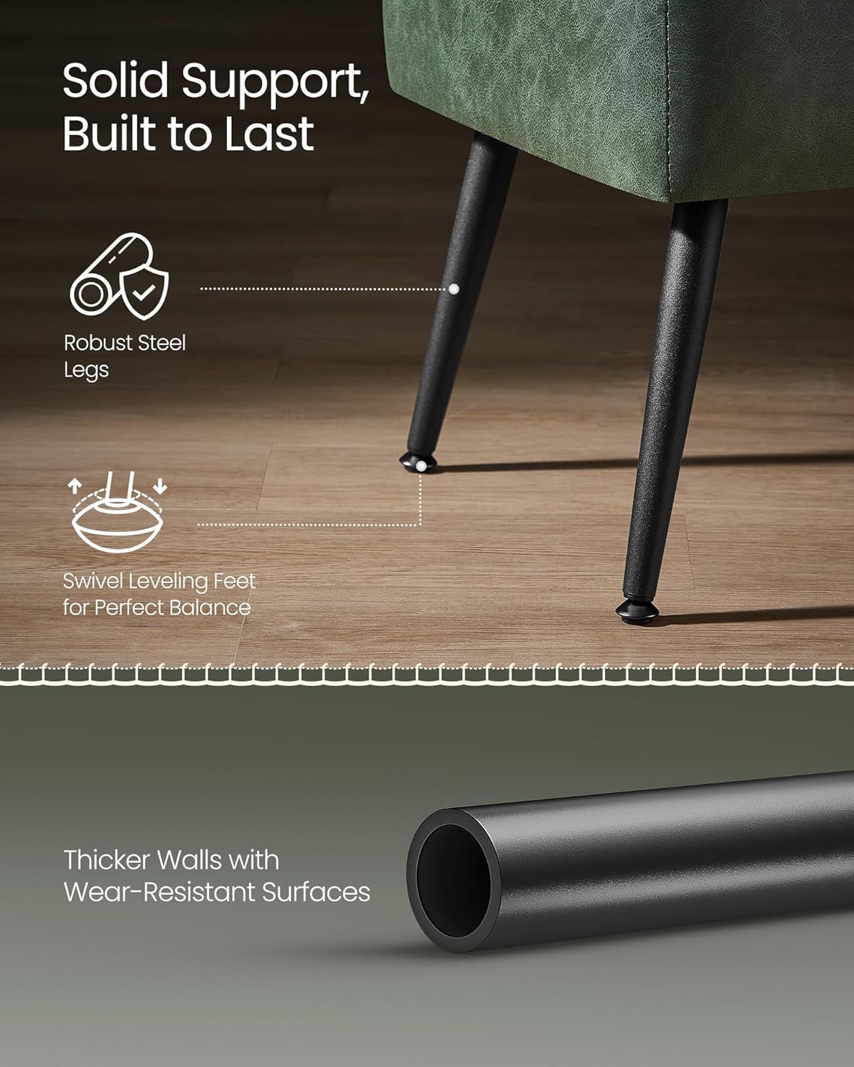 VASAGLE EKHO Collection - Storage Ottoman Bench, Entryway Bedroom Bench, 15 Gallons, Synthetic Leather with Stitching, Mid-Century Modern, Safety Hinges, Loads 660 lb, Forest Green ULOM074C01