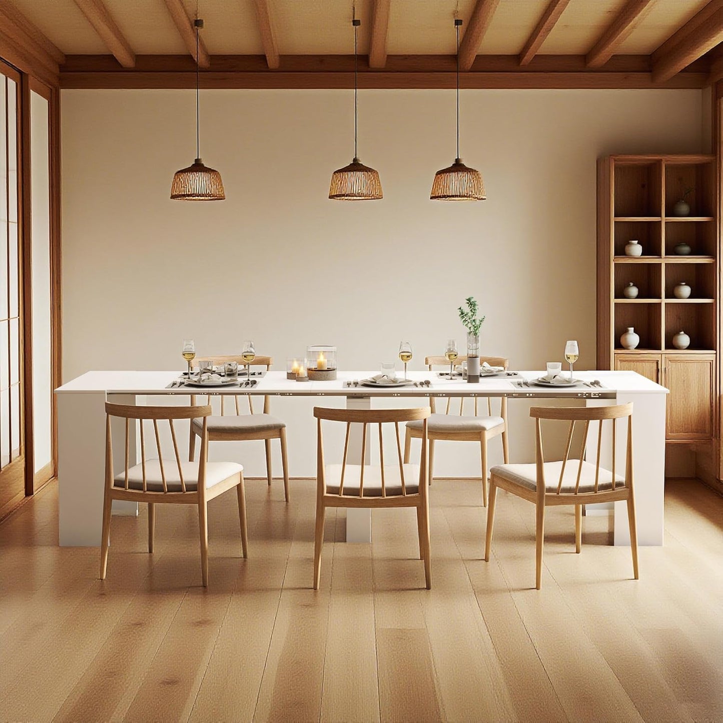 Expandable Dining Table, Convertible Table for Dining Room, Kitchen and Small Spaces, for 2-10 People, White