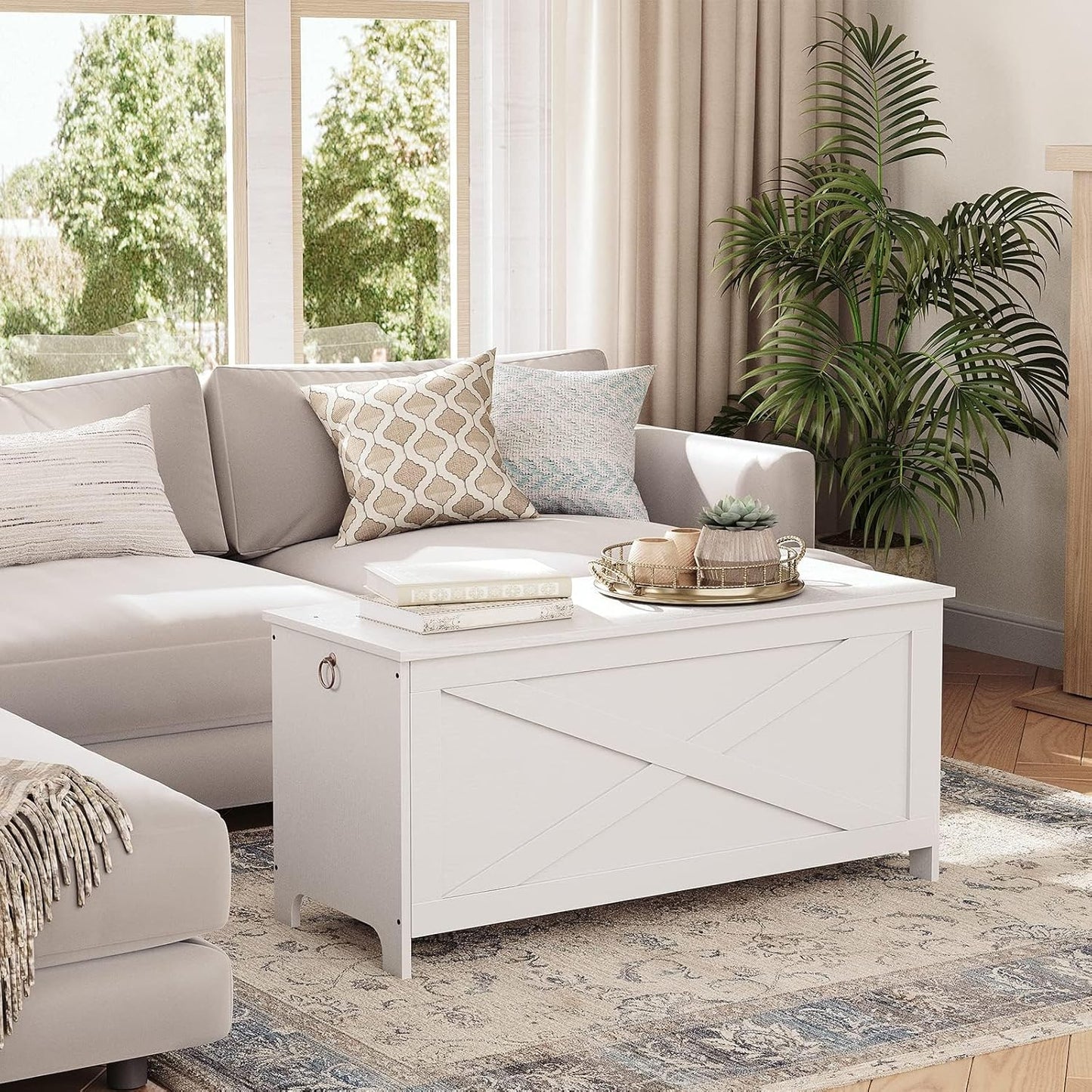 39.4" Toy Chest, Sturdy Entryway Storage Chest with Safety Hinges, Retro Toy Box, Wooden Look Accent Furniture for Living Room, Bedroom, White SCWT48101Z1