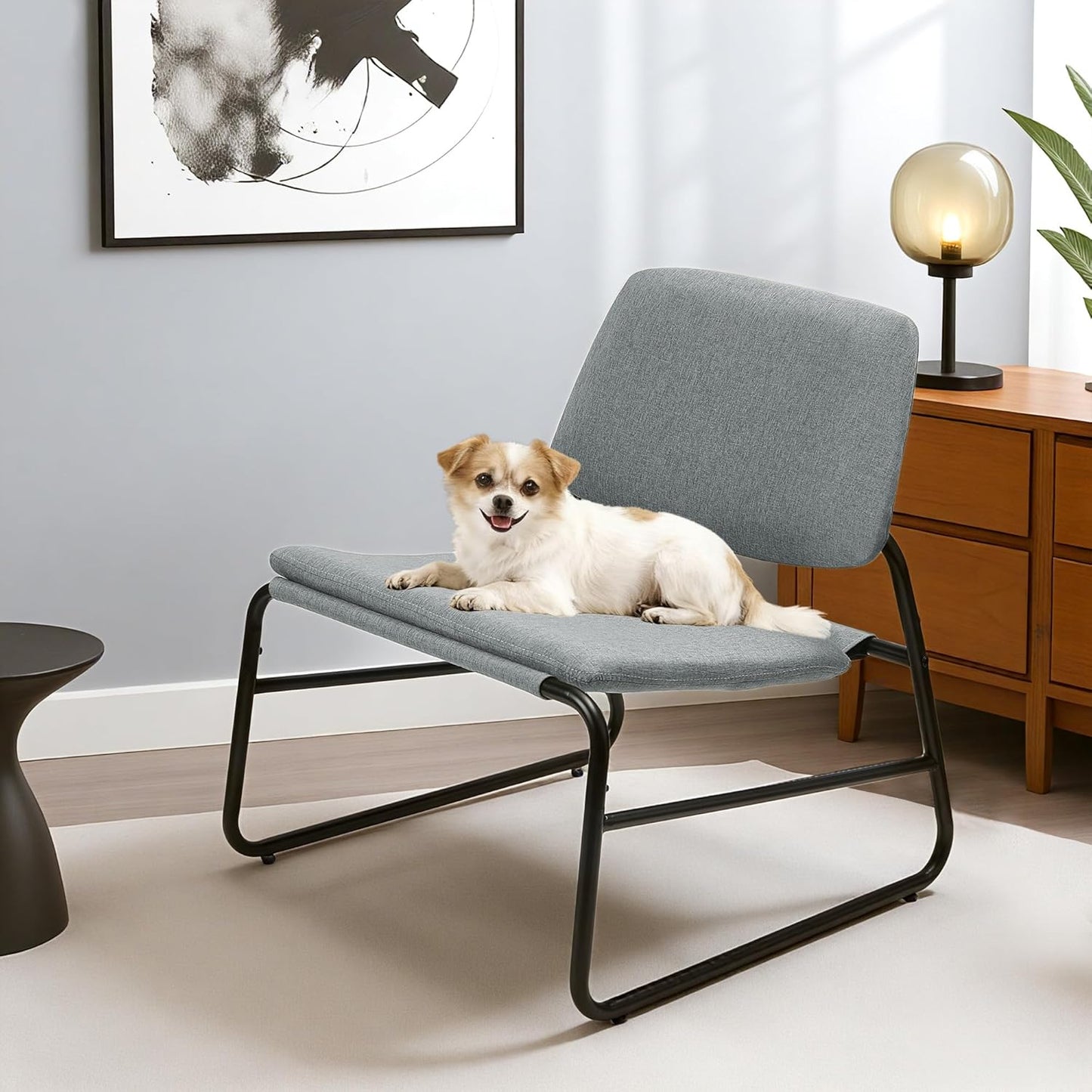 DAICO Modern Accent Chair Comfy Living Room Chair Armless Sling Accent Chairs Upholstered Side Sitting Chairs with Metal Frame for Office Reception Reading Bedroom Waiting Room, Grey