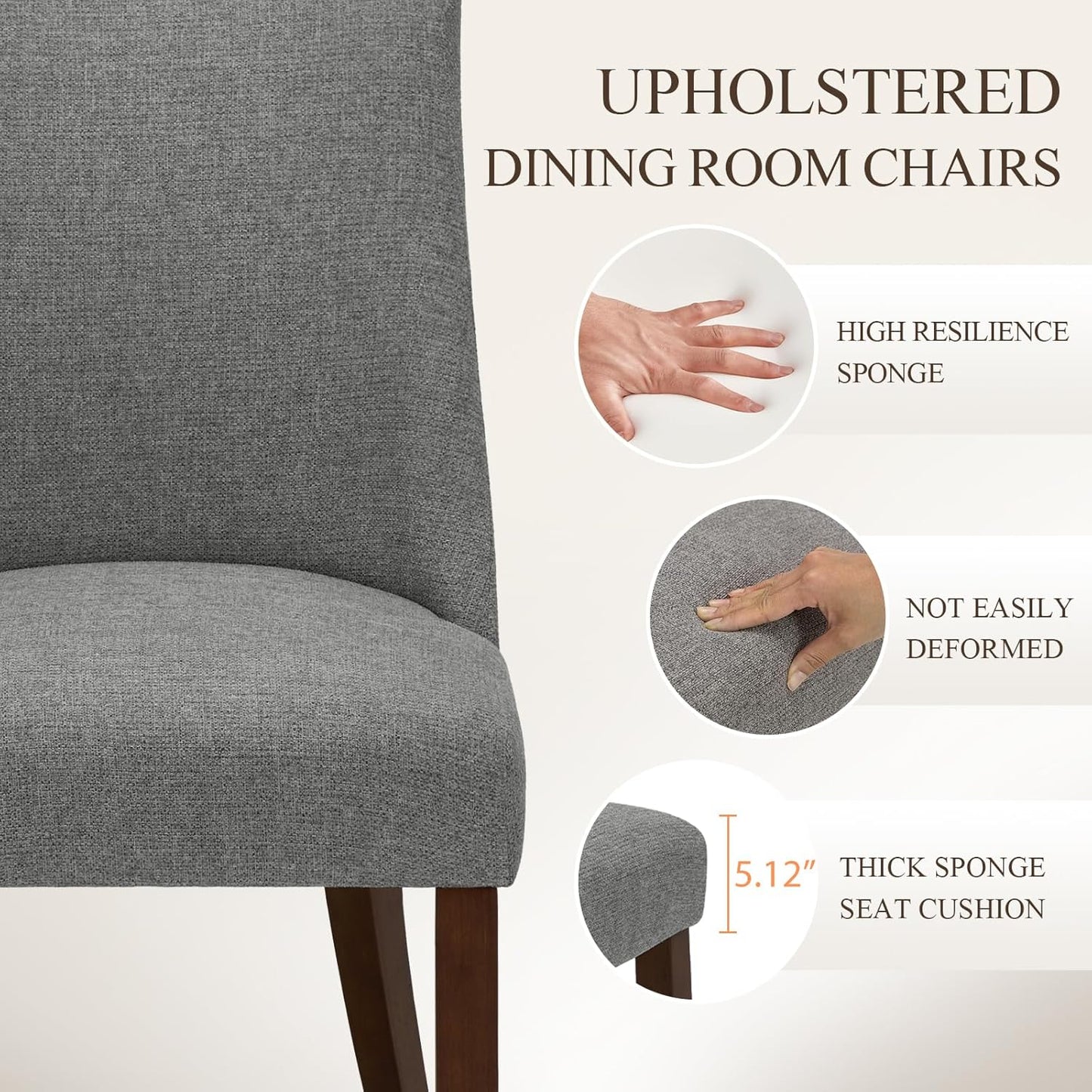 COLAMY Upholstered Dining Chairs Set of 4, Mid Century Modern Kitchen Chairs with Back, Farmhouse Fabric Side Dining Room Chairs with Wood Legs for Dining Room Restaurant, Light Grey