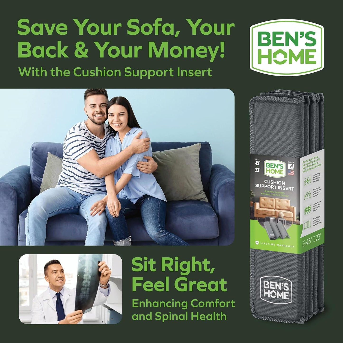 BEN'SHOME® Deep Loveseat Cushion Support for fix Sagging Seats - Heavy Duty Solid Wood Sofa Support Board | Adjustable 38"-45" x 23" Under Cushion Insert | Non-Slip Furniture Saver | 400 LB Capacity