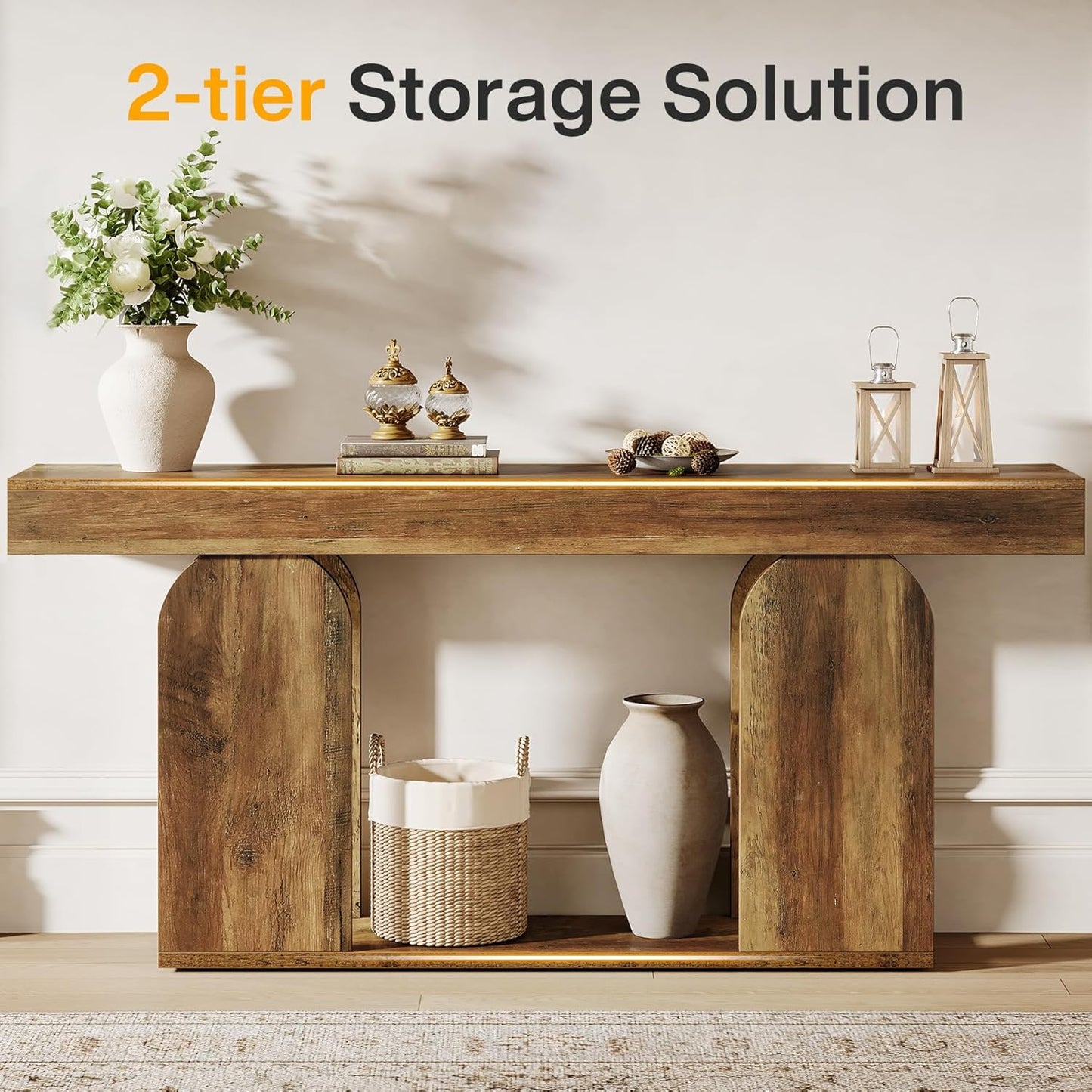 Tribesigns 70.9-Inch Extra Long Sofa Table, Farmhouse Console Tables with Wood Frame and Storage Shelf, 2-Tier Wood Table Behind Couch for Living Room, Hallway, Foyer, Vintage Brown