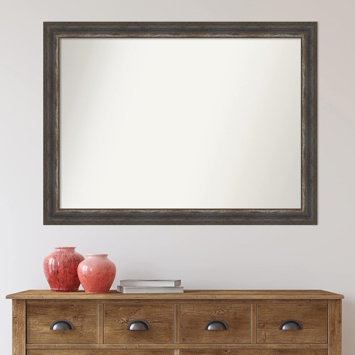 Amanti Art Brown Bathroom Mirror for Over Sink, 32x43 Alta Medium Brown Rectangle Vanity Mirror, X-Large Country Rustic Frame, Hangs Horizonally and Vertically, Bathroom Wall Decor, Non-Beveled Edge