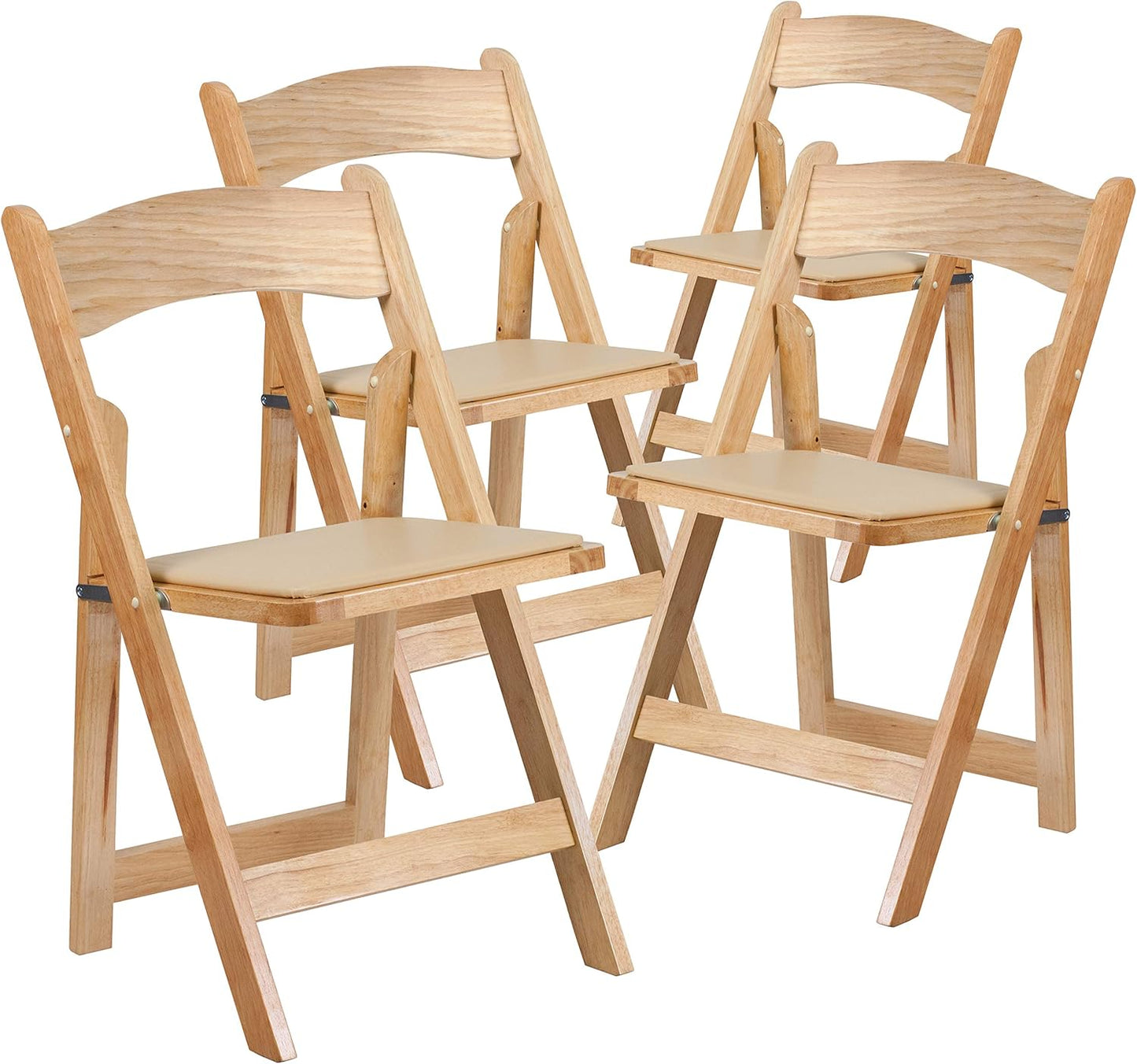Flash Furniture Hercules Series Beechwood Folding Event Chairs with Padded Seats, Modern Wooden Folding Banquet Chairs, Set of 4, Natural