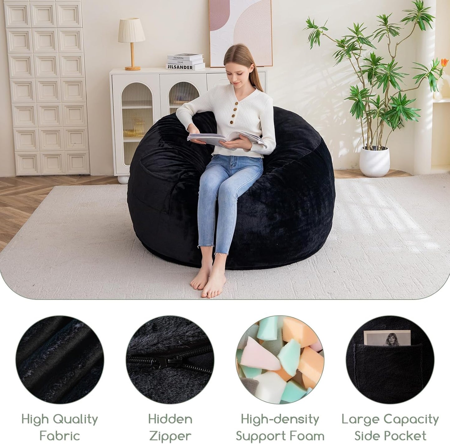 HIGOGOGO Giant Bean Bag Chair Bed for Adults,Convertible Beanbag Folds from Lazy Chair to Floor Mattress Bed,Large Floor Sofa Couch with High-Density Foam Filling, Machine Washable